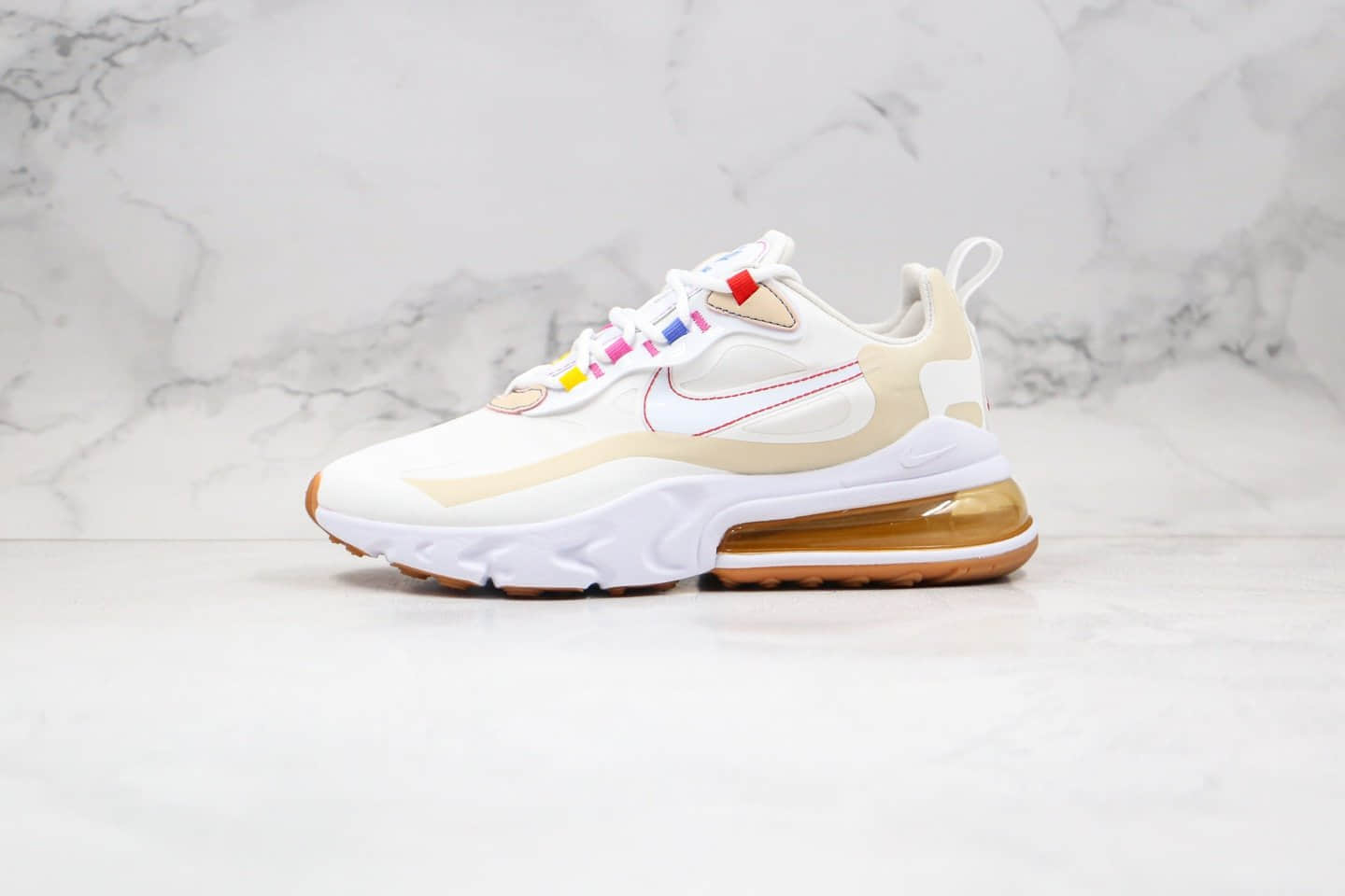 耐克Nike React Air Max 270 React LA Edition纯原版本高桥盾网纱系列半掌气垫Max270慢跑鞋白棕卡其色内置真实气垫 货号:CW0208-101