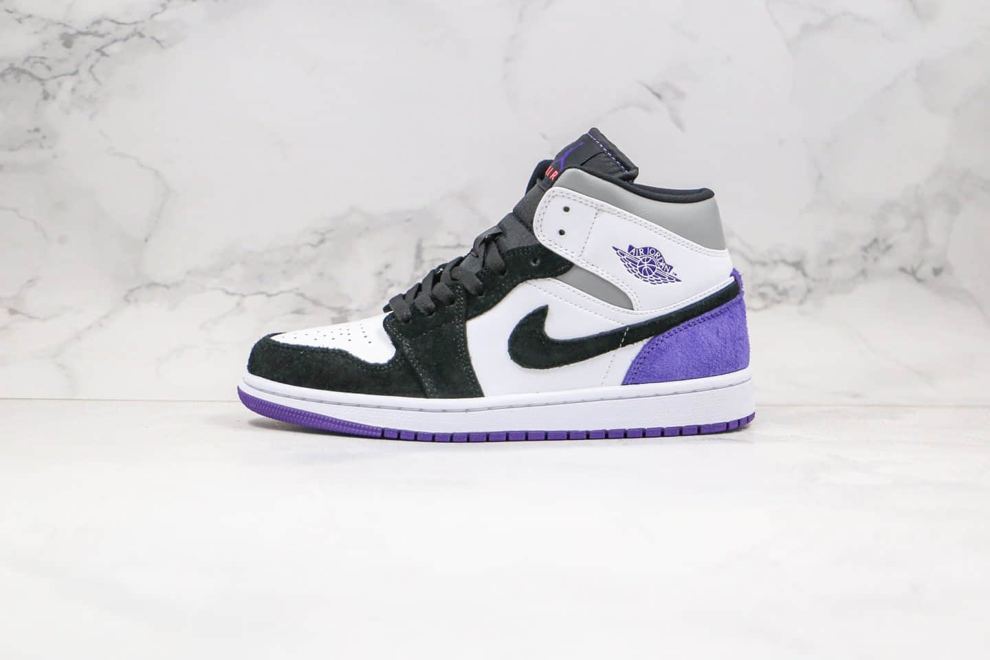 乔丹Air Jordan 1 Mid纯原版本中帮AJ1灰紫色灰熊猫配色正确鞋面材质区别市面通货版本 (ID:45270) - 图片1