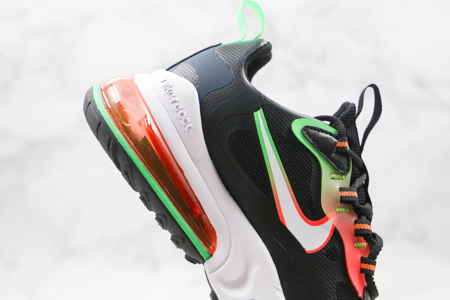 耐克Nike React Air Max 270 React LA Edition纯原版本高桥盾网纱系列Max270气垫鞋黑渐变红绿色内置真小潘气垫 货号:CK6547-001