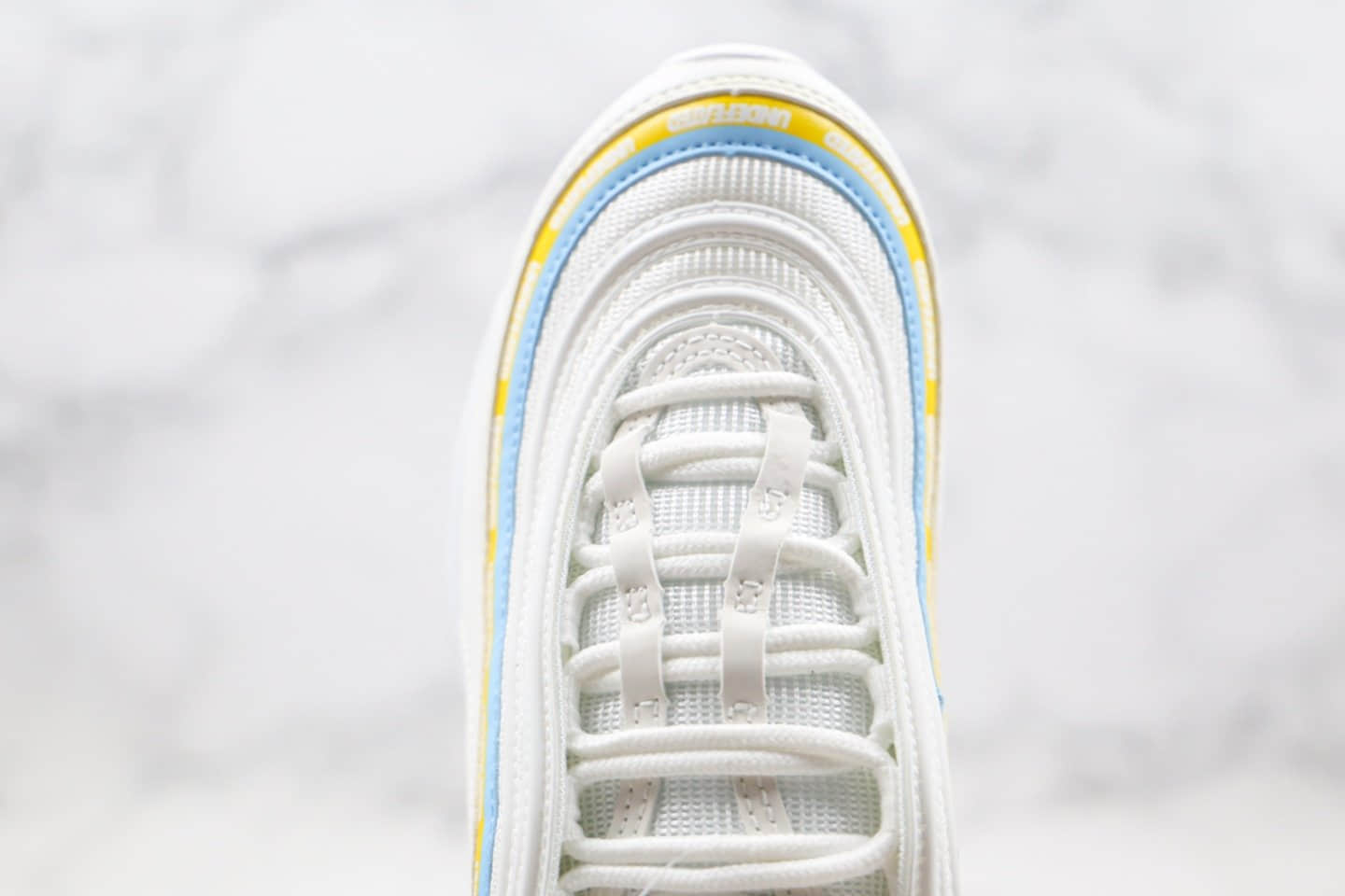 耐克Nike Air MAX 97纯原版本子弹头气垫鞋Max97白蓝黄色内置全掌真气垫原盒原标 货号:AJ1986-007
