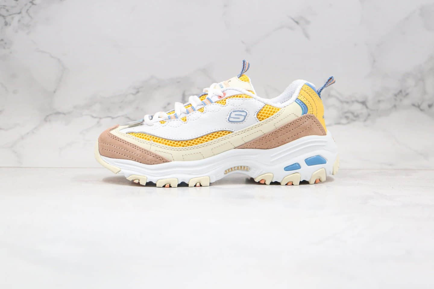 斯凯奇Skechers D’Lites SureThing公司级版本熊猫老爹鞋复古运动鞋白黄色原档案数据开发 (ID:45912) - 图片1