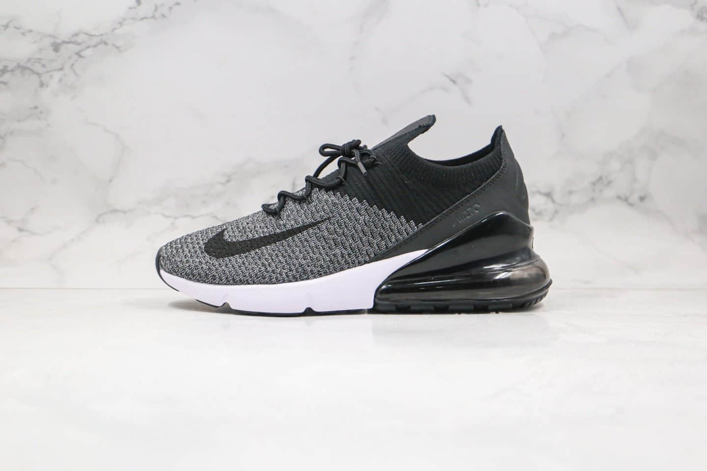 耐克Nike Air Max 270 Flyknit公司级版本半掌气垫跑鞋黑灰色区别市面通货 货号:AO1023-001