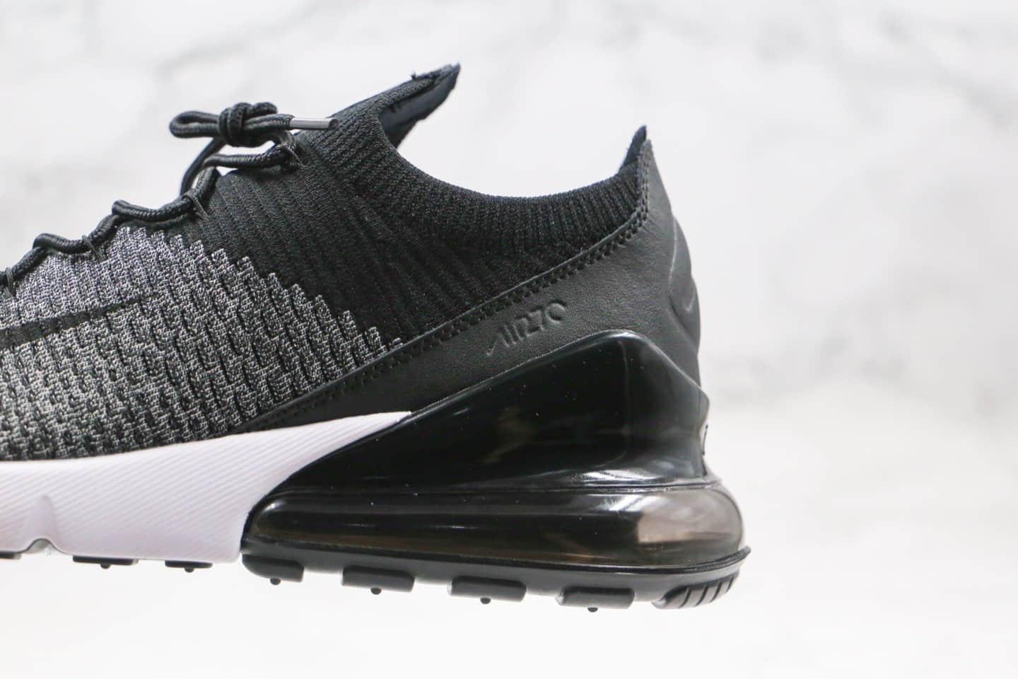 耐克Nike Air Max 270 Flyknit公司级版本半掌气垫跑鞋黑灰色区别市面通货 货号:AO1023-001