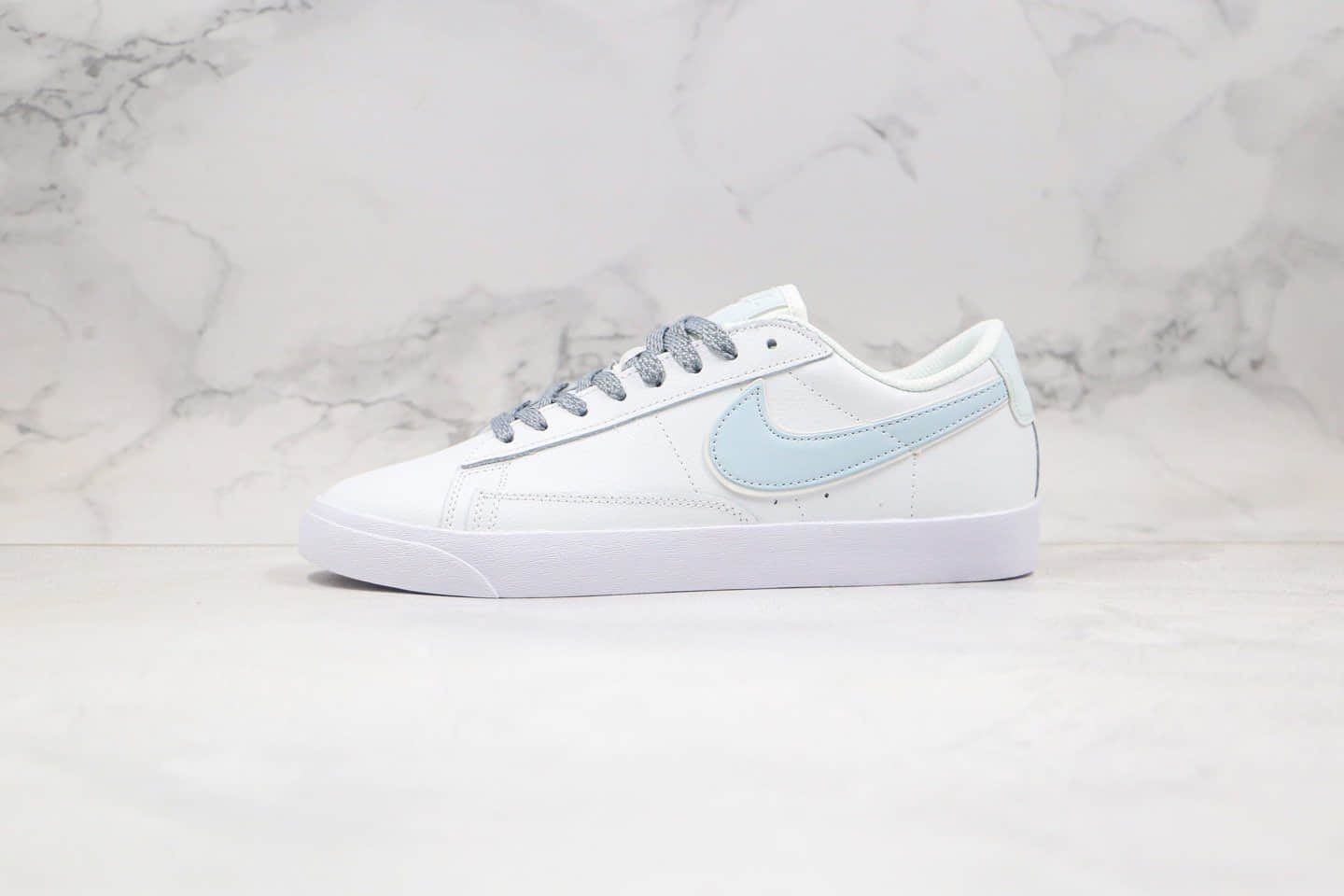 耐克Nike Blazer Low公司级版本开拓者低帮皮面板鞋白灰蓝色3M反光原楦开发 (ID:46358) - 图片1