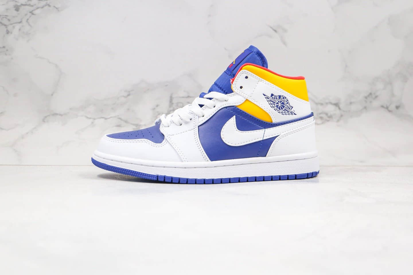 乔丹Air Jordan 1 Mid Euro Tour纯原版本中帮AJ1白蓝黄色篮球鞋原档案数据开发原盒原标 (ID:46465) - 图片1