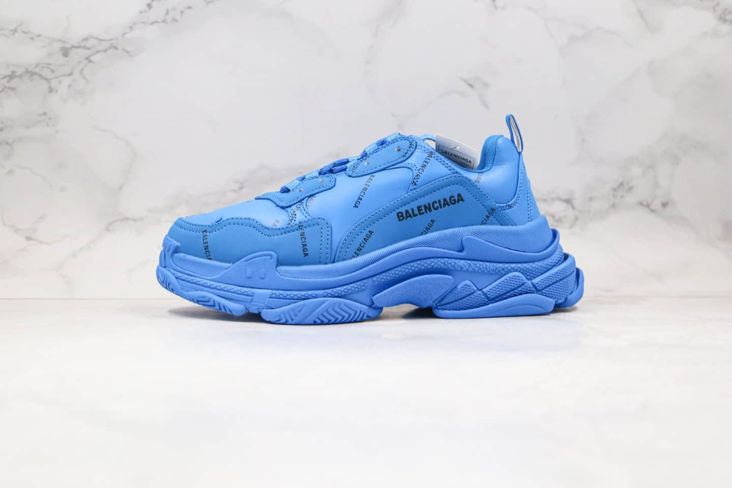 巴黎世家Balenciaga Triple S纯原版本初代复古老爹鞋蓝色字母弹幕原盒配件齐全原档案数据开发