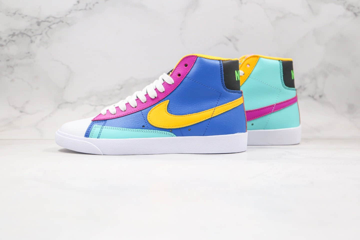 耐克Nike Blazer Mid Multi-Color纯原版本中帮开拓者鸳鸯彩色拼接蓝黄紫色板鞋原盒原标原楦头纸板打造 (ID:47868) - 图片1
