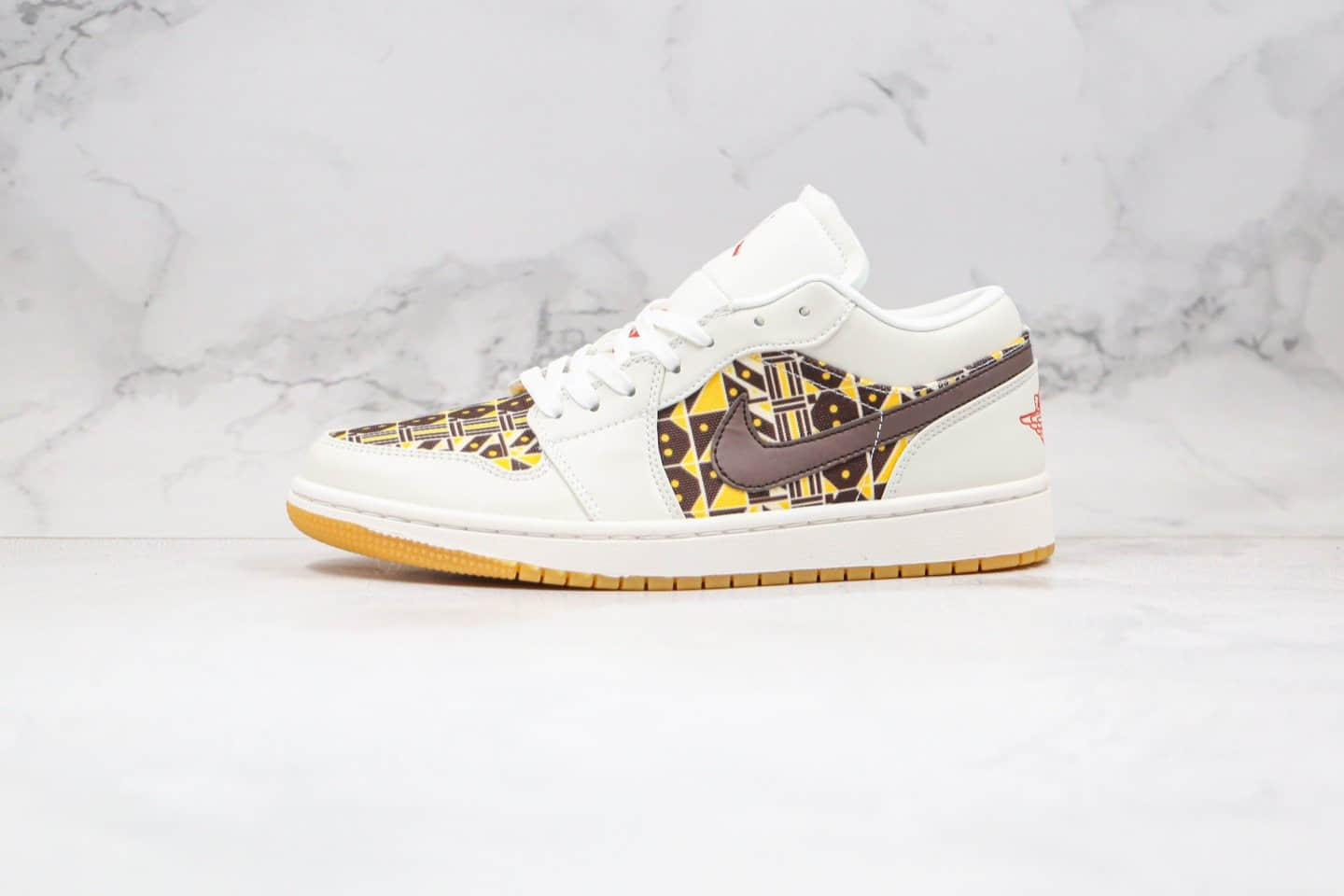 乔丹Air Jordan 1 Low纯原版本低帮AJ1白棕色几何图案涂鸦内置气垫原盒原标 (ID:47988) - 图片1