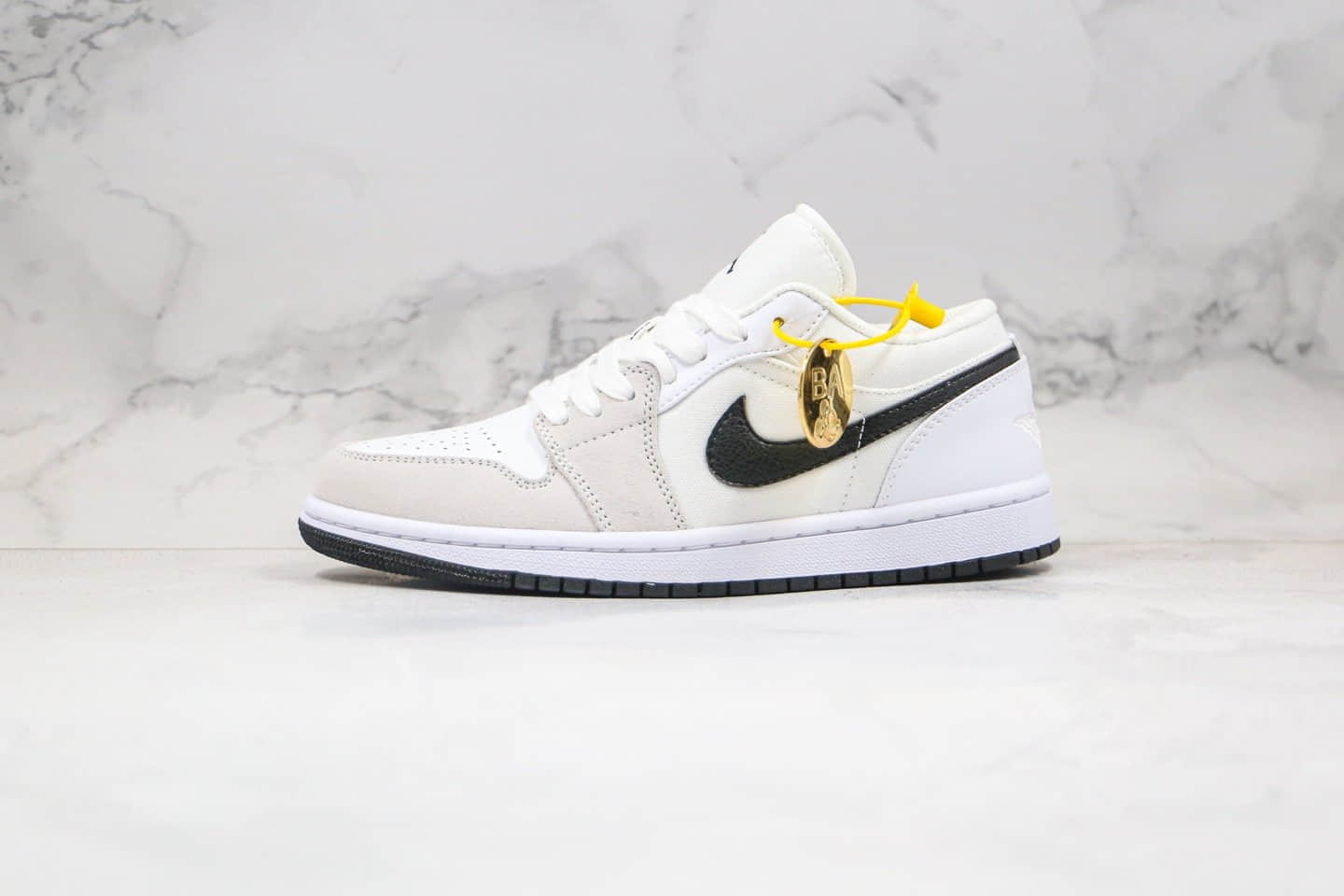 乔丹Air Jordan 1 Low Laser Orange纯原版本低帮AJ1白黑色帆布拼接篮球鞋内置气垫模块 (ID:48223) - 图片1