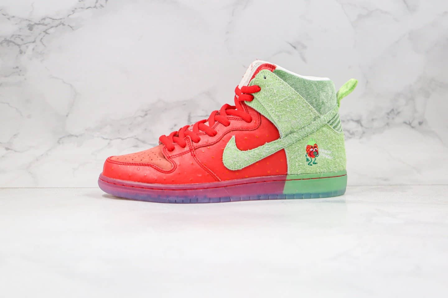 耐克Nike SB Dunk high“strawberry cough纯原版本高帮SB DUNK咳嗽草莓红绿色板鞋内置气垫原盒原标 (ID:50391) - 图片1