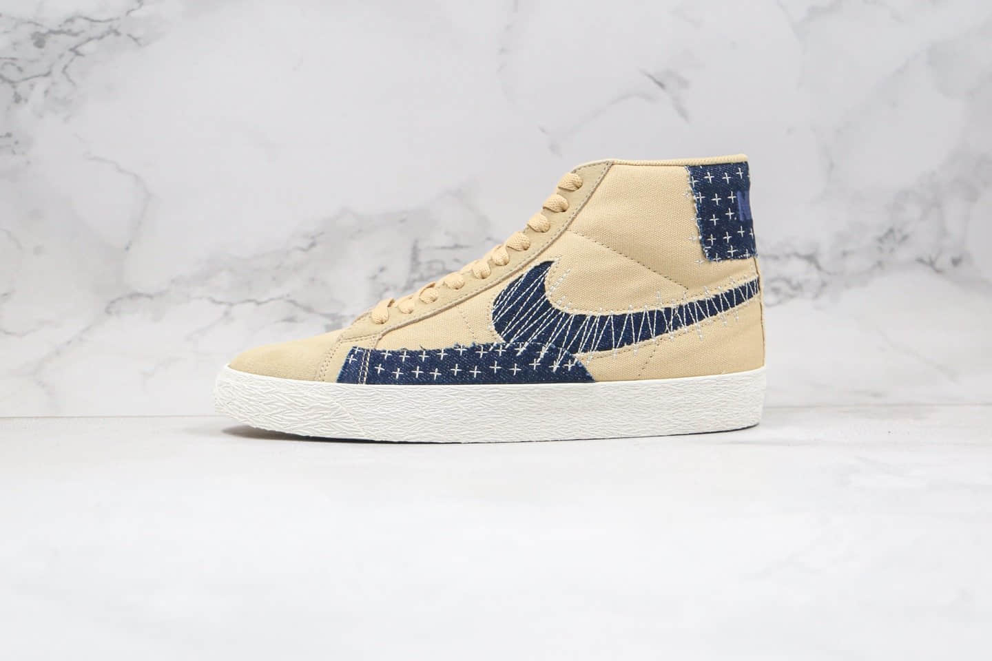 耐克Nike SB Blazer Mid “Sashiko”纯原版本中帮开拓者板鞋王一博同款卡其丹宁深蓝白刺子绣原档案数据开发 (ID:50844) - 图片1