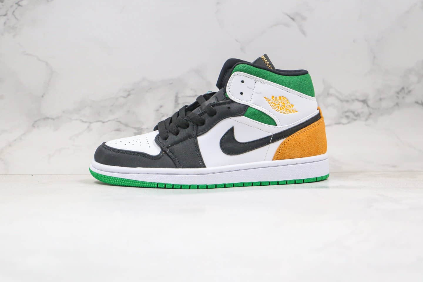 乔丹Air Jordan 1 Mid纯原版本中帮AJ1白绿橙色全鞋原厂定制皮料 (ID:52217) - 图片1
