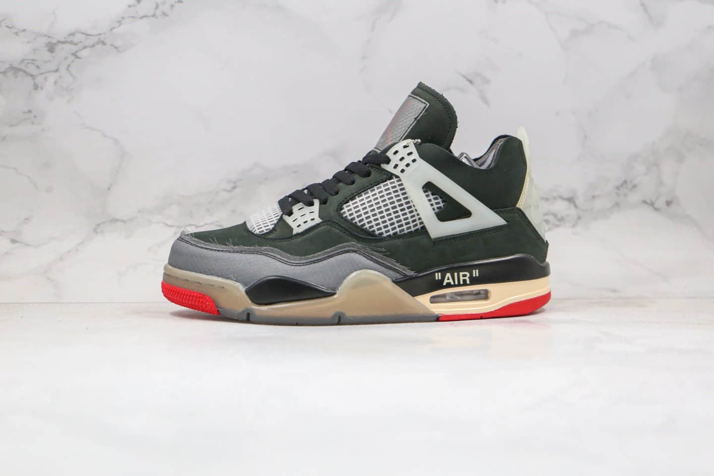 乔丹Off-White x Air Jordan 4 OG纯原版本OW联名AJ4黑灰红色正确鞋型 (ID:52415) - 图片1