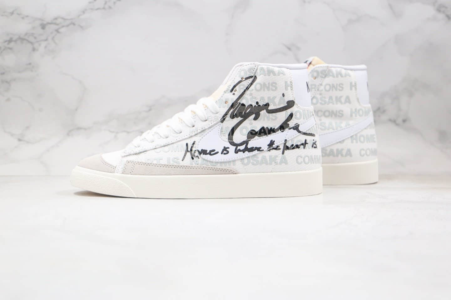耐克Nike Blazer x Naomi Osaka x CDG川久保玲三方联名款纯原版本中帮开拓者白色签名涂鸦板鞋原档案数据开发 (ID:52736) - 图片1
