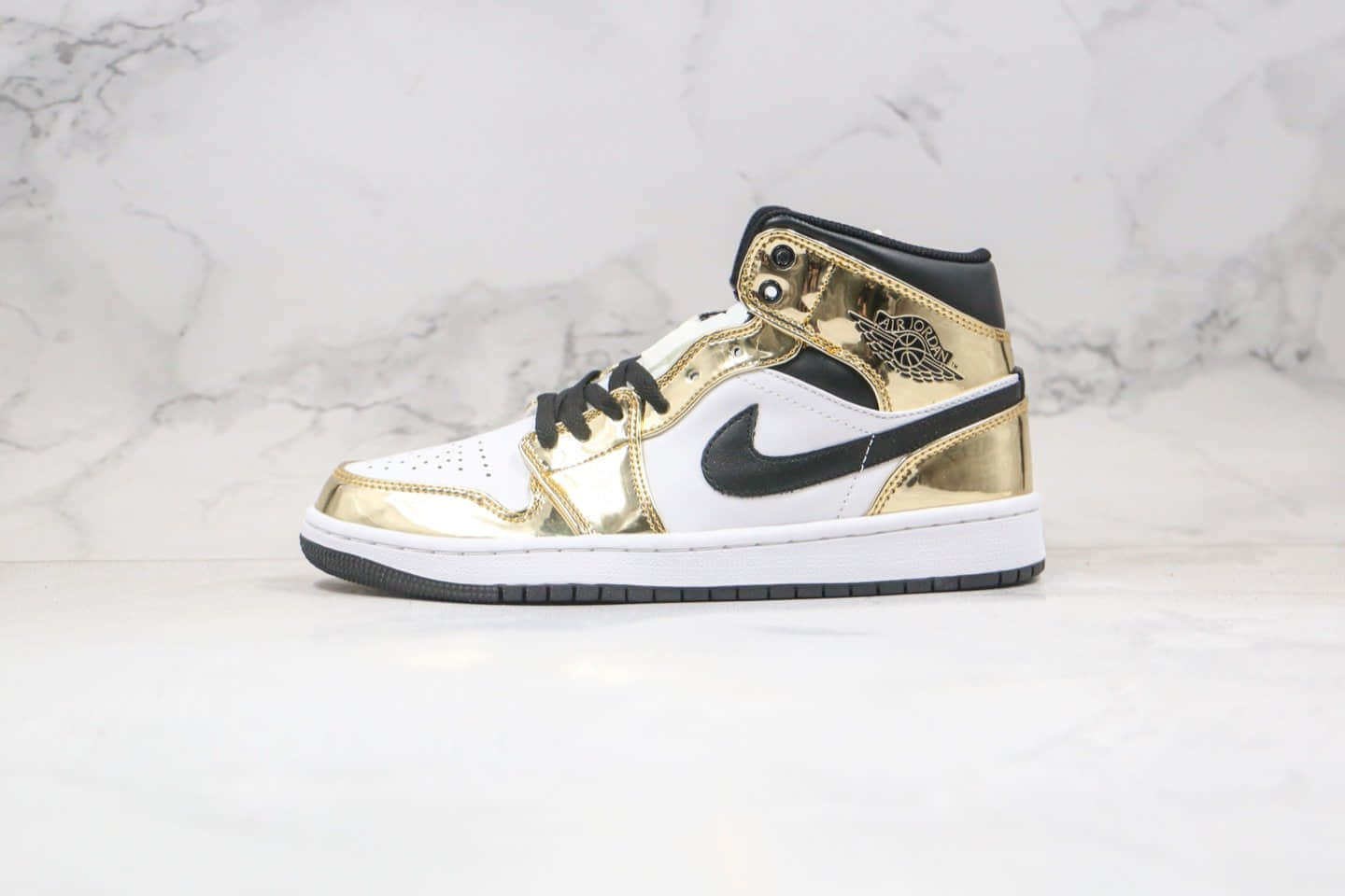 乔丹Air Jordan 1 Mid Metallic Gold纯原版本中帮AJ1液态白金色原盒原标 (ID:53035) - 图片1