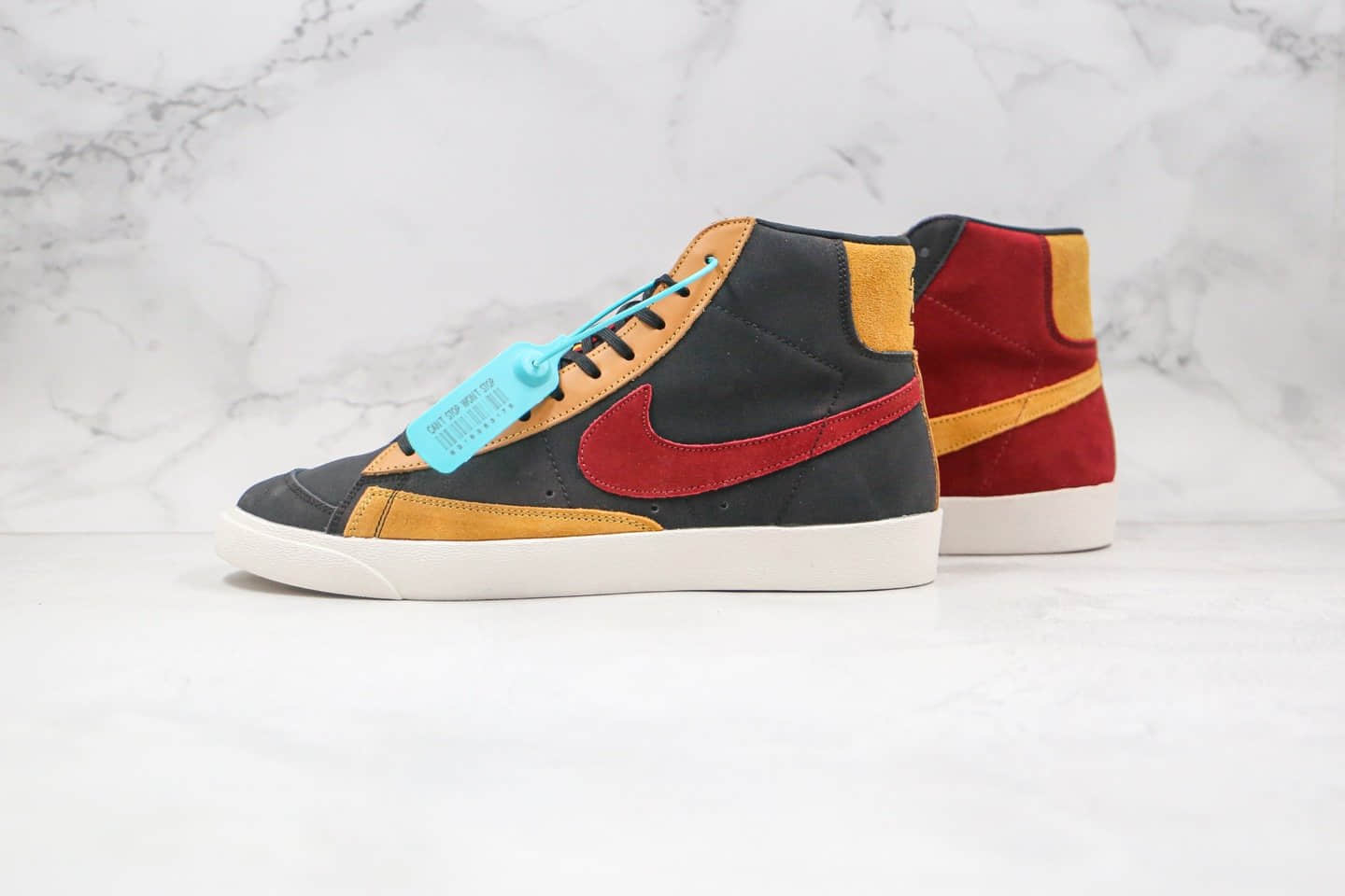 耐克Nike Blazer Mid纯原版本中帮开拓者板鞋马歇尔高中芝加哥联名阴阳黑黄红色原鞋开模 货号:CU6442-001