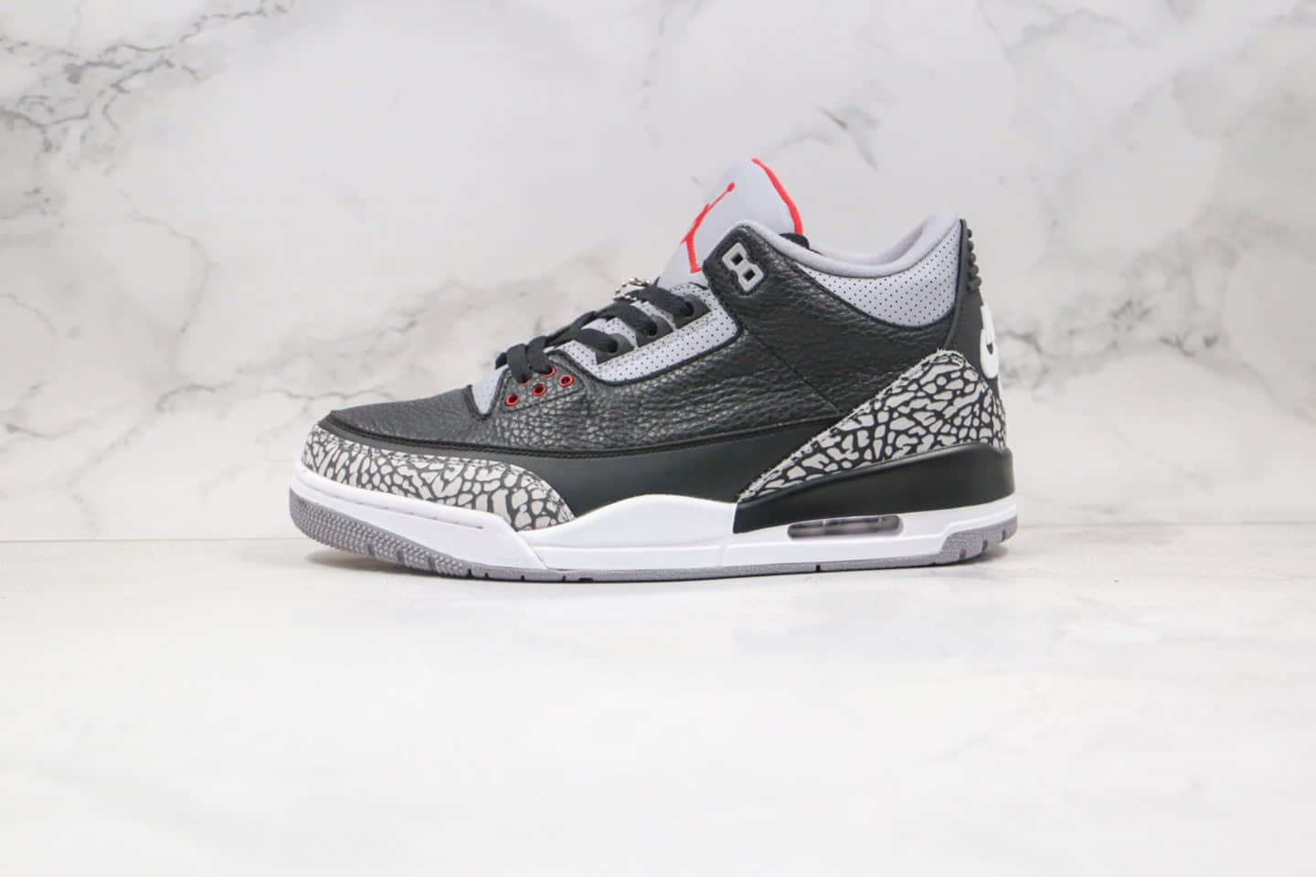 乔丹Air Jordan 3 Retro Black Cement纯原版本爆裂纹黑灰色AJ3黑水泥篮球鞋原档案数据开发 (ID:55561) - 图片1