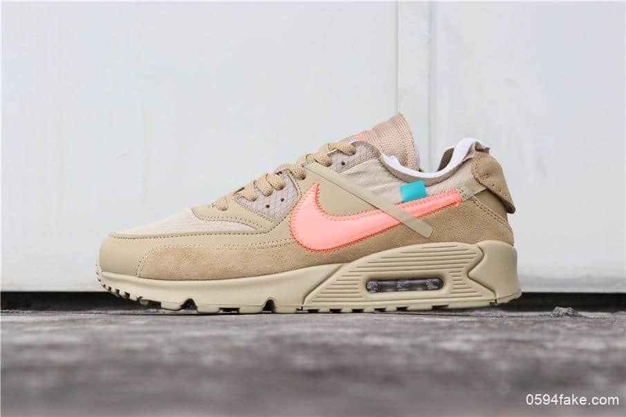 耐克联名款Off-White x Nike Air Max 90 2.0沙漠黄纯原版本正确细节蓝色防伪扣三色鞋带 (ID:5642) - 图片1