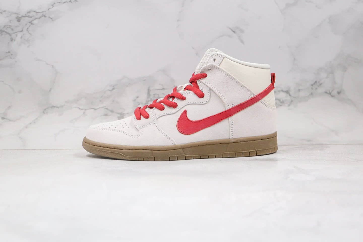 耐克Nike SB Dunk High纯原版本高帮SB板鞋米白红棕色原厂皮料打造 (ID:56770) - 图片1