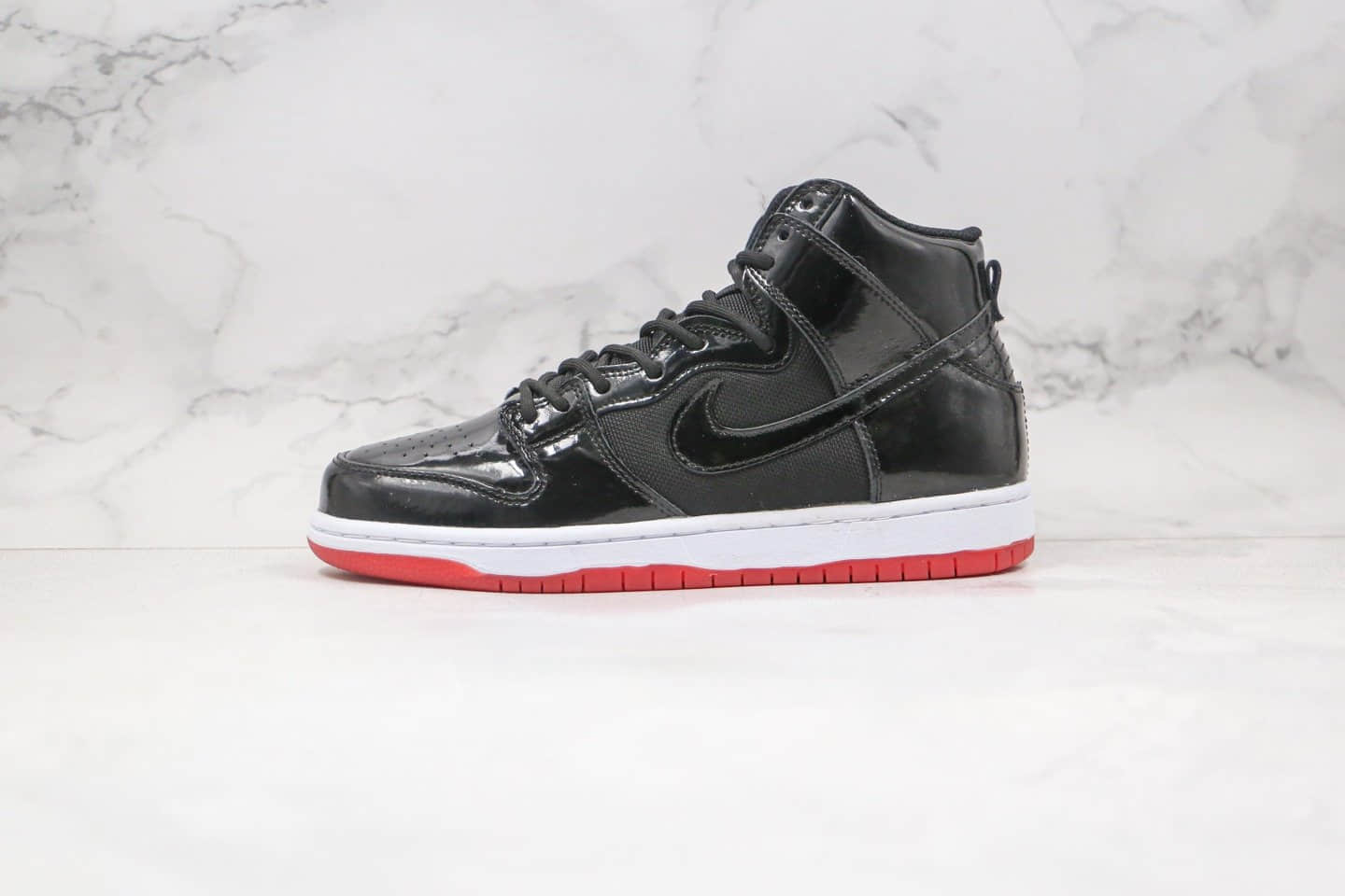 耐克Nike Dunk SB High纯原版本高帮SB DUNK漆皮黑红色板鞋内置Zoom气垫 货号:AJ7730-001