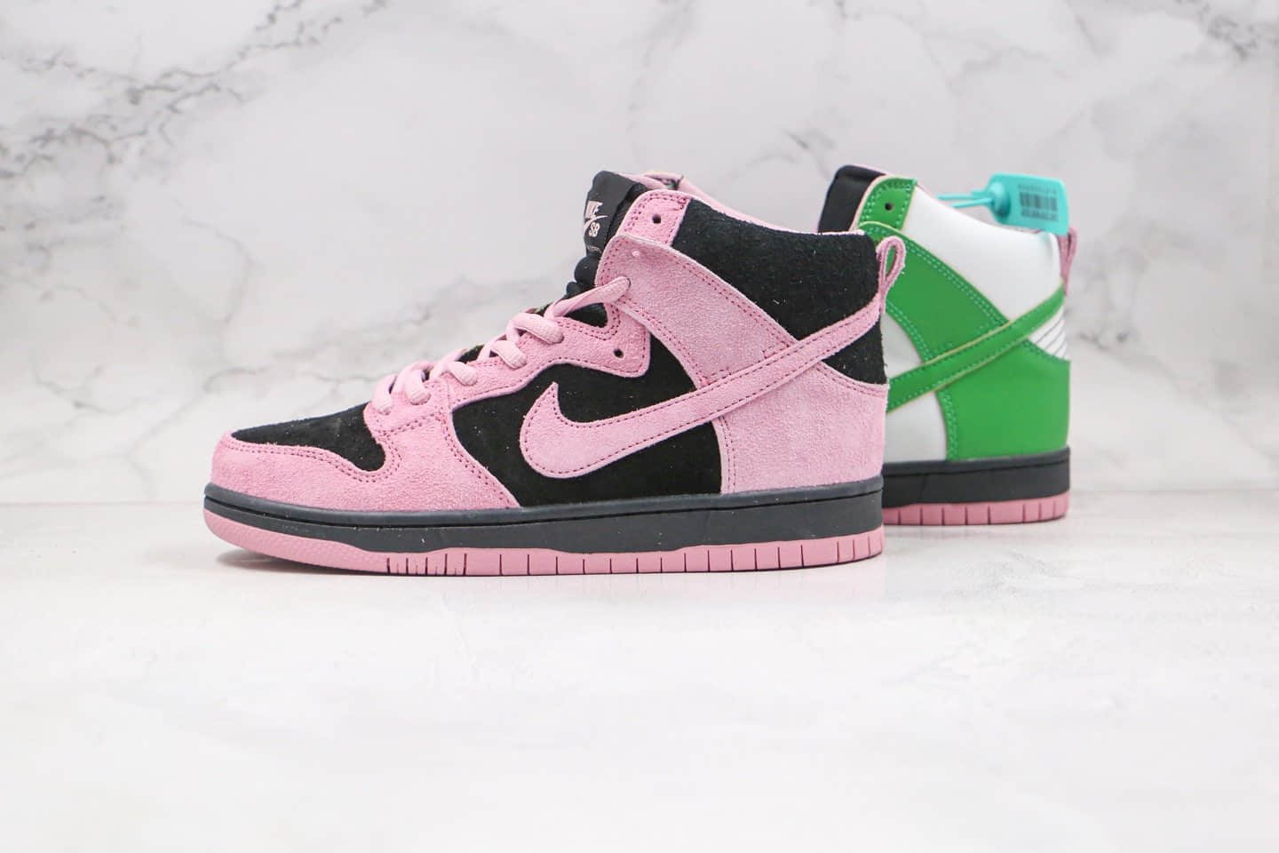 耐克Nike SB Dunk High Invert Celtics纯原版本高帮SB DUNK黑粉绿色反转拼接鸳鸯凯尔特人板鞋内置气垫原盒原标 (ID:58607) - 图片1
