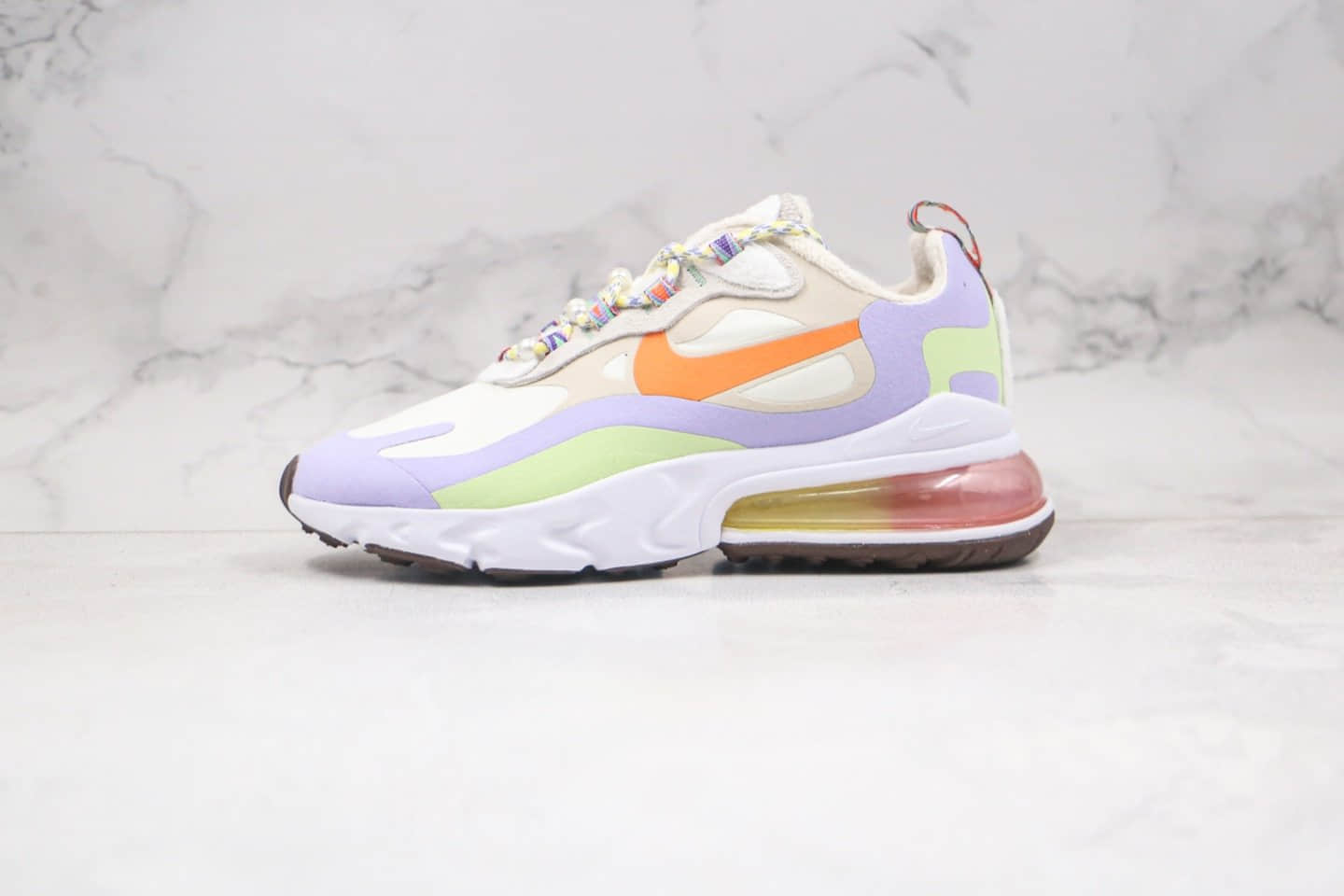 耐克Nike Air Max 270 React QP White Light Blue纯原版本半掌气垫Max270米白紫橙色马卡龙糖果色气垫鞋原盒原标 (ID:59192) - 图片1