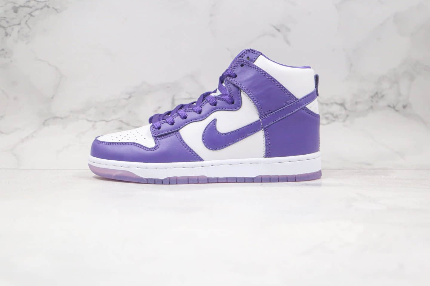 耐克Nike SB Dunk High Pro Varsity Purple纯原版本高帮SB DUNK果冻底白紫色板鞋内置后跟Zoom气垫 (ID:59652) - 图片1