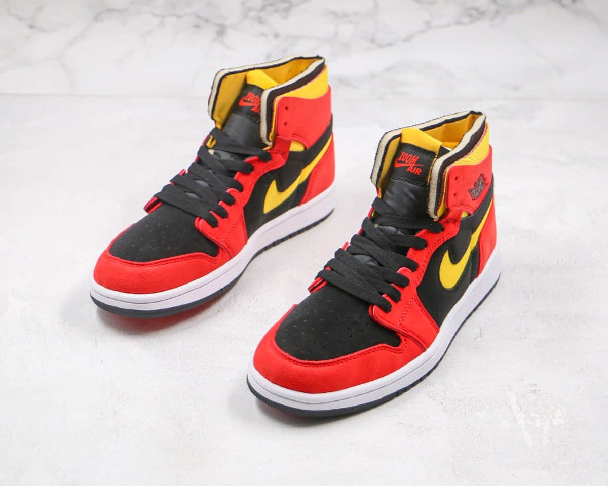 乔丹Air Jordan 1 Zoom Comfort Chile Red纯原版本高帮AJ1解构黑红色黄勾拼色原楦头纸板打造 货号:CT0978-006