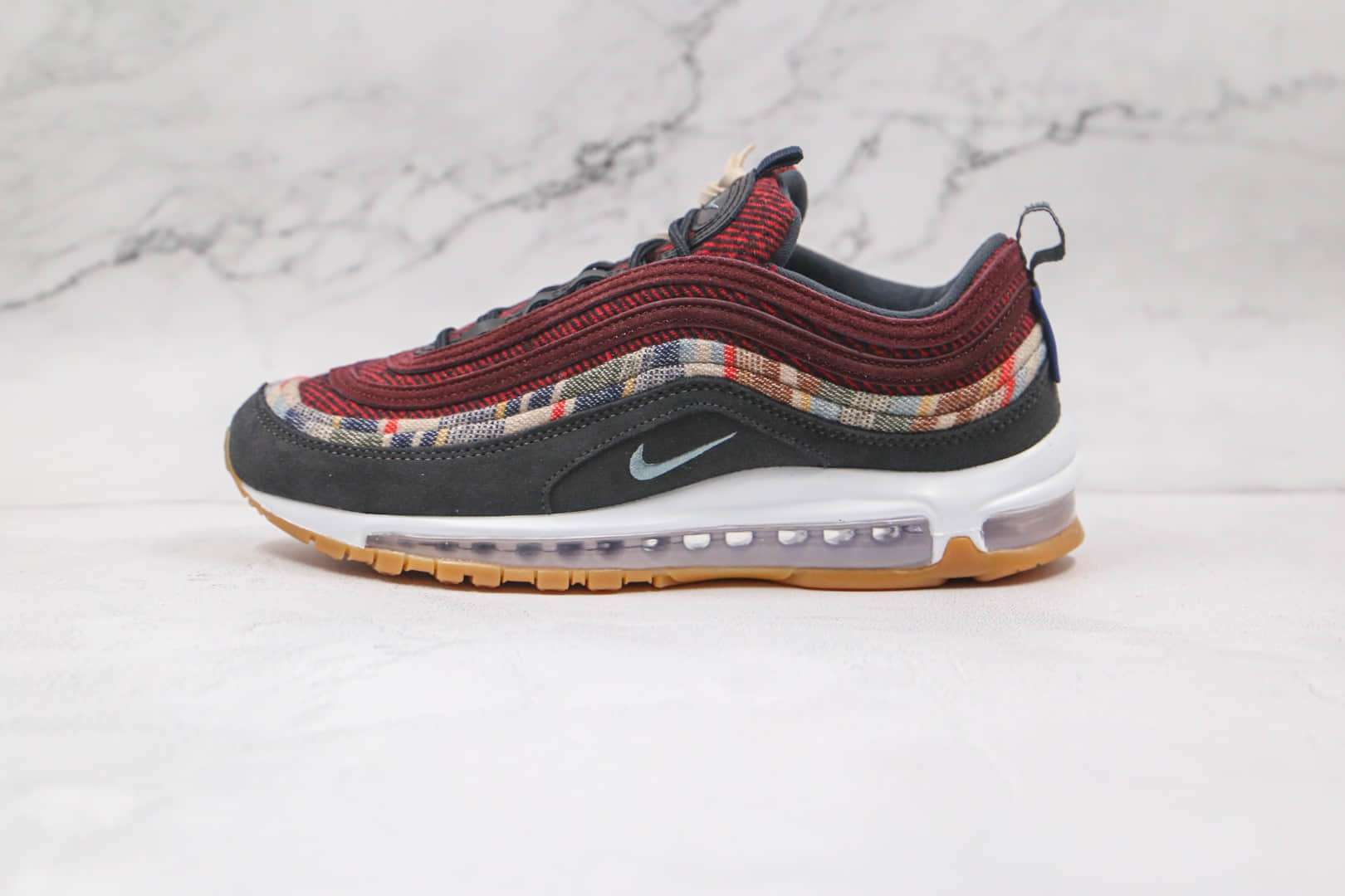 耐克Nike Air Max 97纯原版本酒红格子色Max97子弹气垫鞋真小潘气垫 货号:DC3494-993