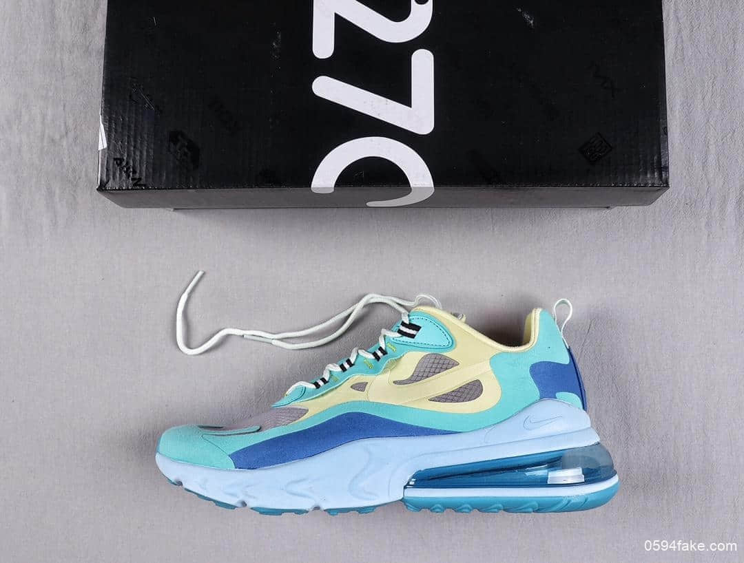 耐克Nike React Air Max 270公司级高桥盾网纱系列蓝绿机能半气垫跑步鞋 货号:AO4971-301