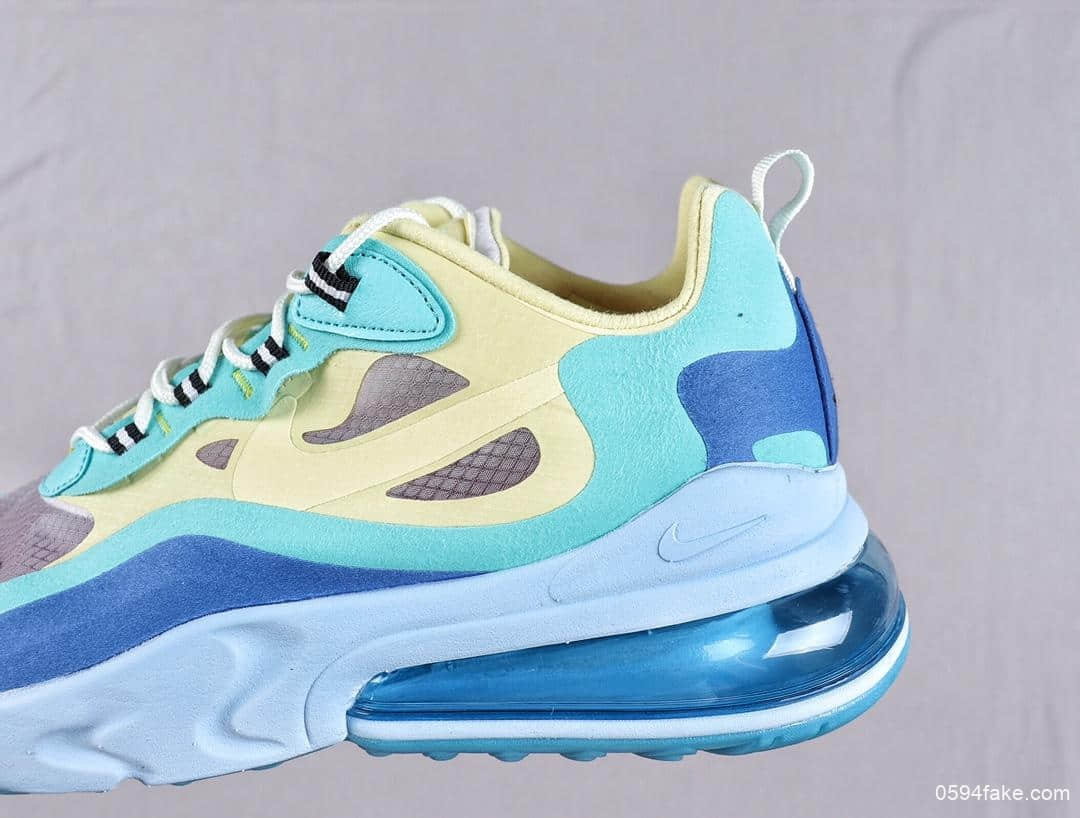 耐克Nike React Air Max 270公司级高桥盾网纱系列蓝绿机能半气垫跑步鞋 货号:AO4971-301
