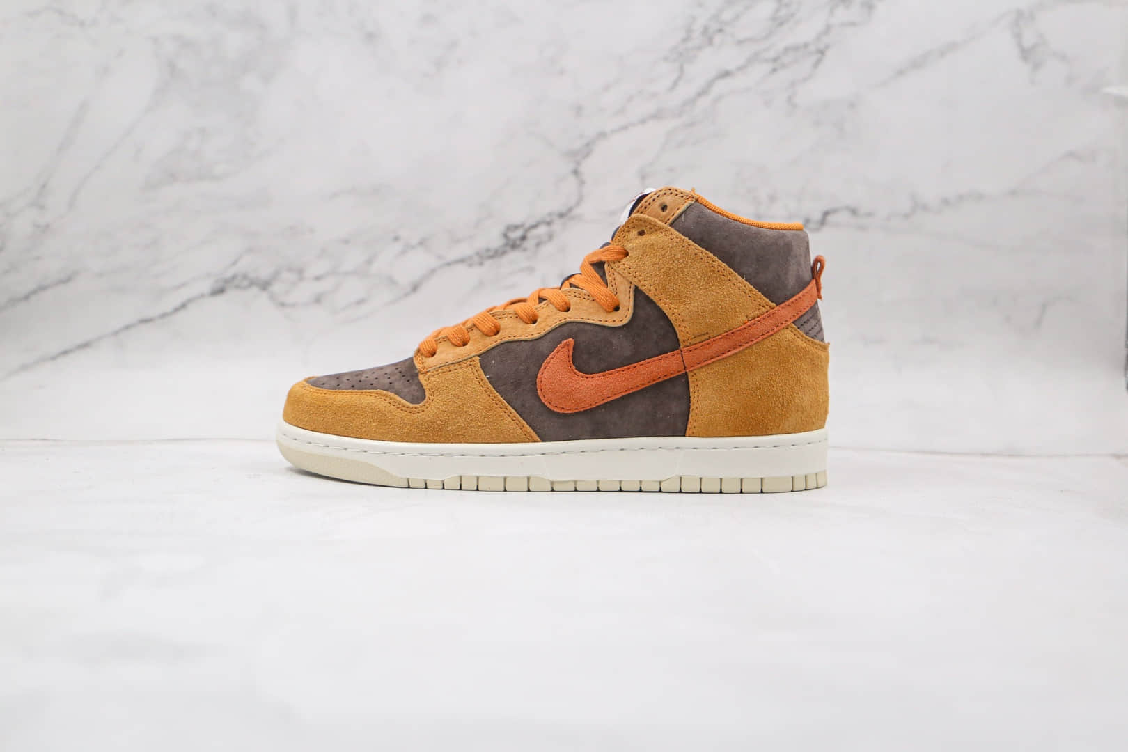 耐克Nike Dunk High Dark Curry纯原版本高帮DUNK黑咖喱麂皮黄褐色板鞋原盒原标 货号:DD1401-200