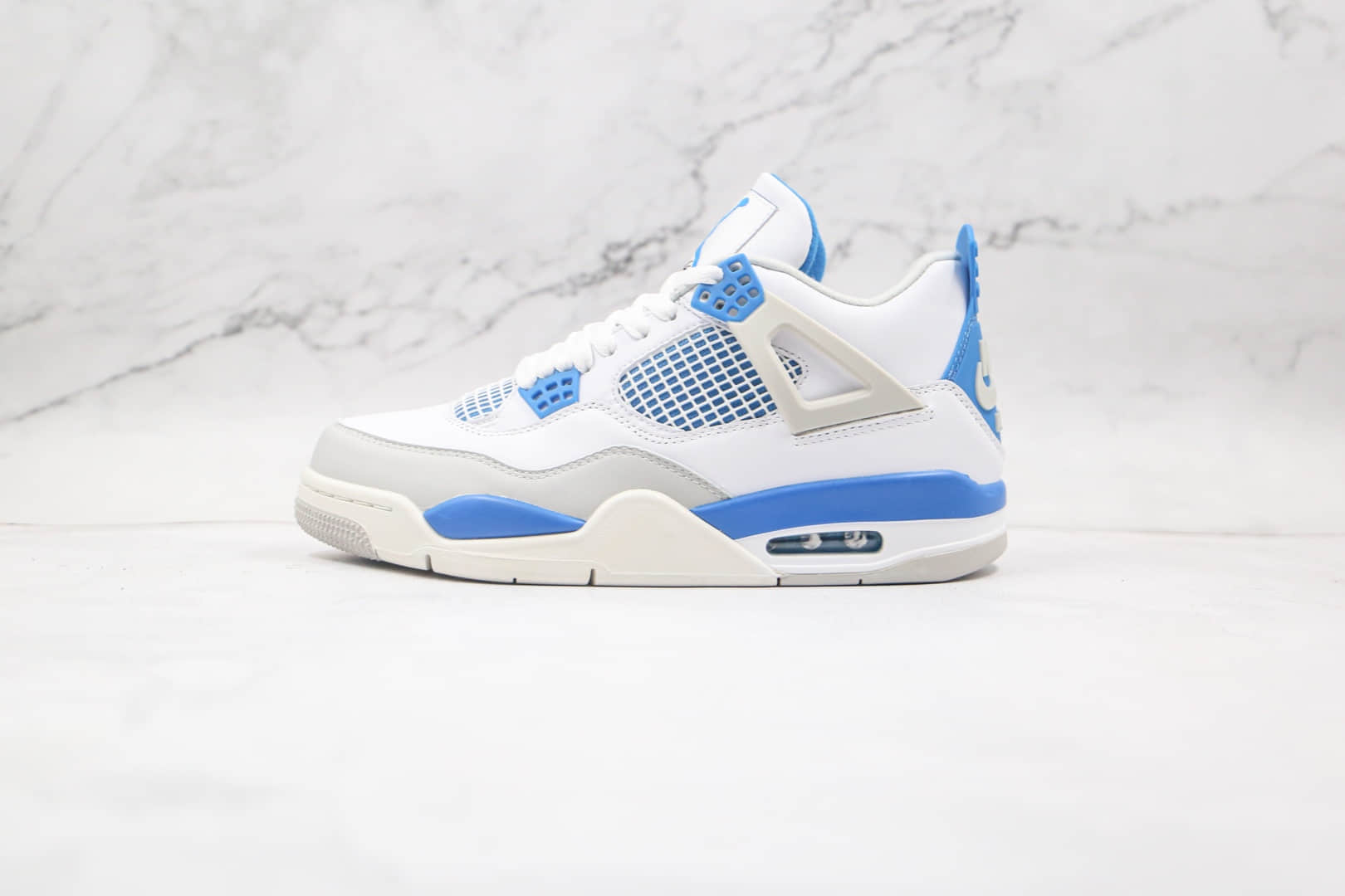 乔丹Air Jordan 4纯原版本高帮AJ4白蓝配色篮球鞋正确鞋面头层皮革原盒原标 (ID:62211) - 图片1
