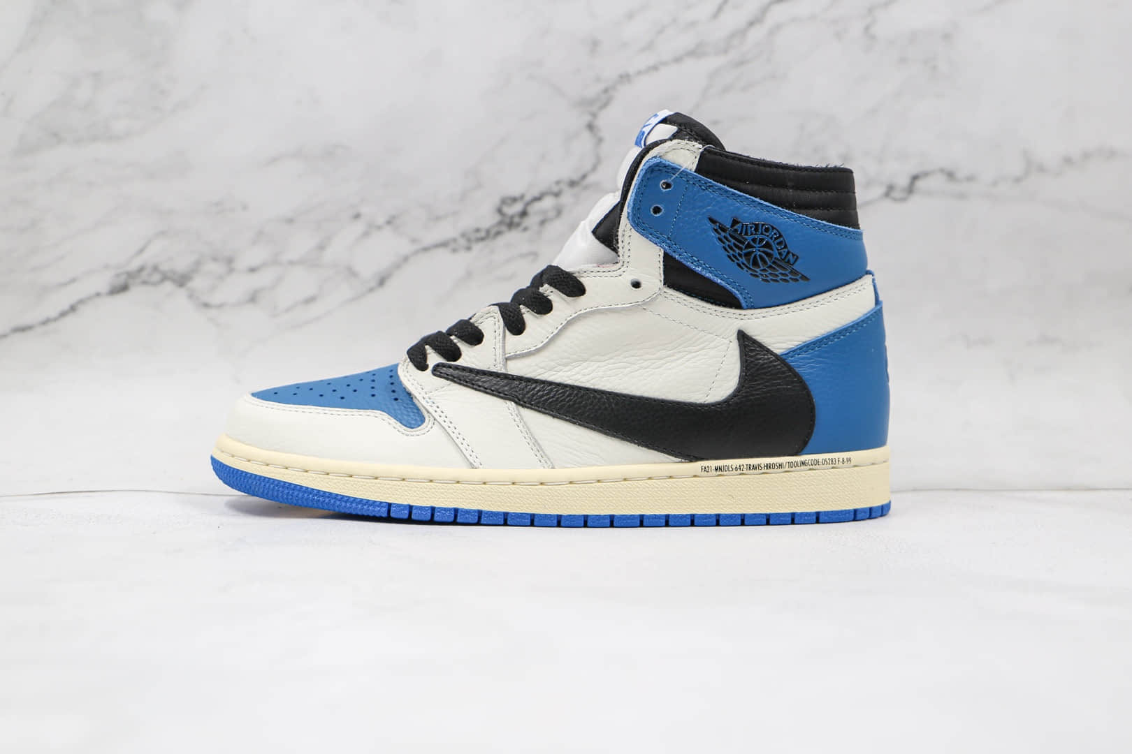 乔丹Air Jordan 1 High OG SP Military Blue x Fragment x Travis三方联名款纯原版本TS藤原浩倒勾黑蓝白板鞋原档案数据开发 (ID:63573) - 图片1