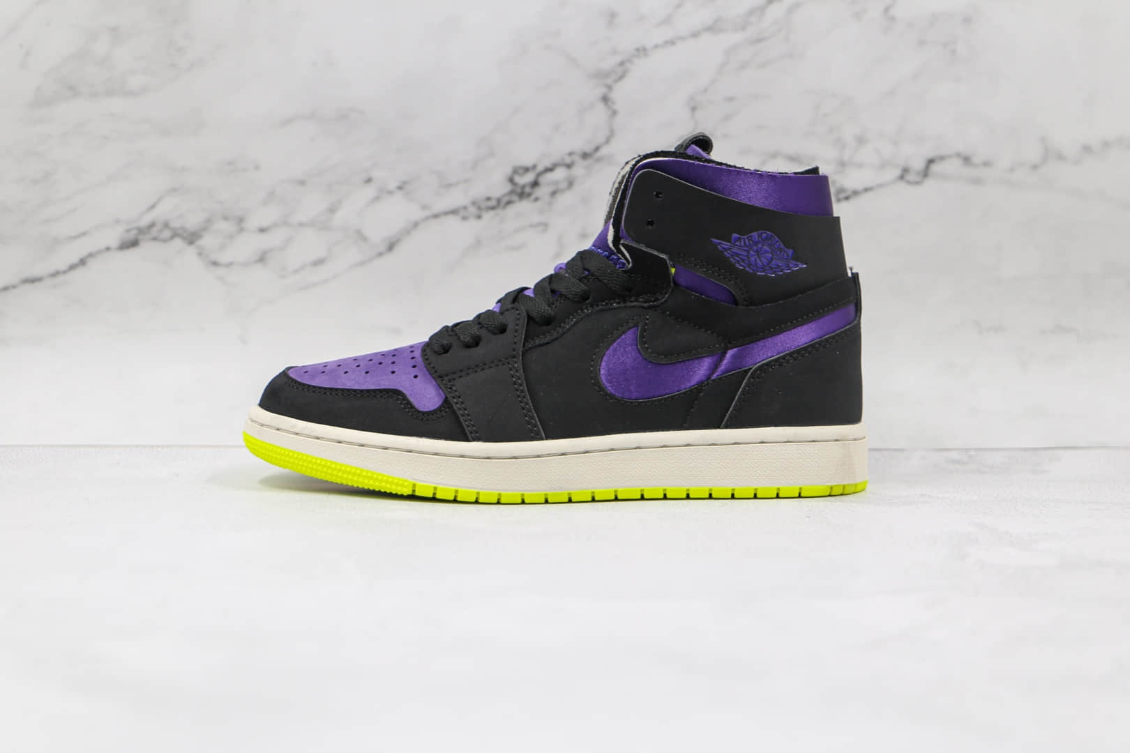 乔丹Air Jordan 1 Zoom Air CMFT Lemon Venom Plum Purple纯原版本高帮AJ1 Zoom黑紫柠檬毒液板鞋原楦头纸板打造 (ID:63766) - 图片1