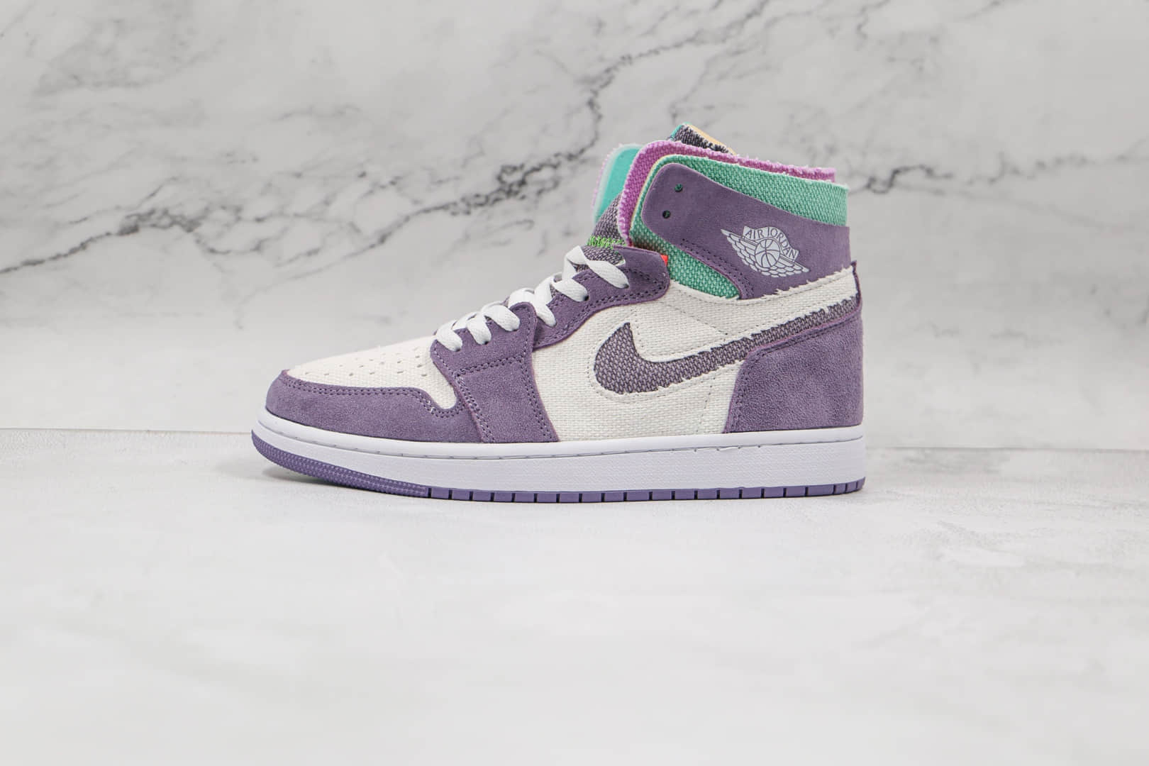 乔丹Air Jordan 1 Zoom Comfort Tropical Twist纯原版本高帮AJ1 Zoom帆布黎明白紫绿色板鞋原鞋开模 货号:CT0978-150