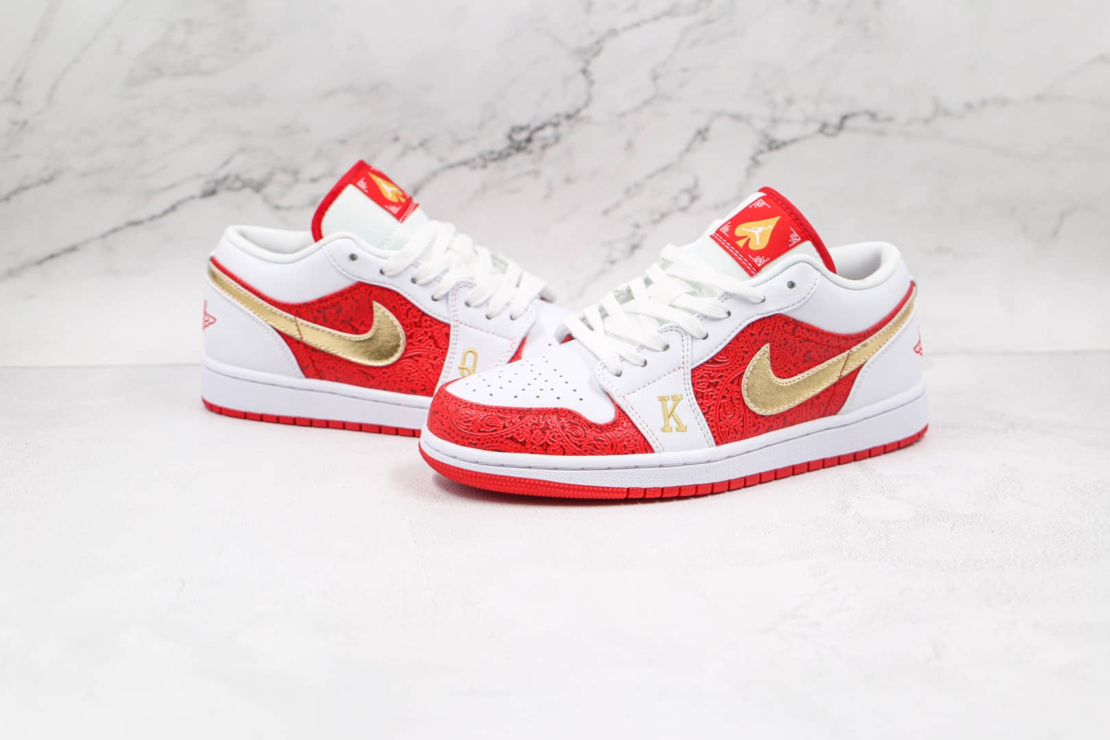 乔丹Air Jordan 1 Low Spades纯原版本低帮AJ1白红金扑克板鞋原档案数据开发 (ID:64353) - 图片1