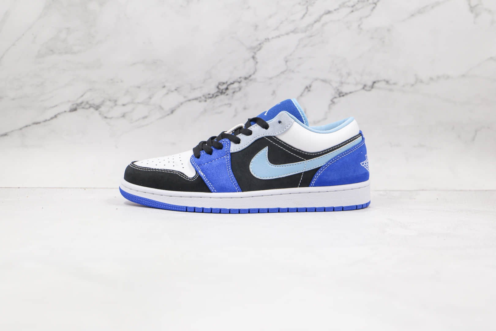 乔丹Air Jordan 1 Low纯原版本低帮AJ1白黑蓝水洗拼接配色板鞋原楦头纸板打造 (ID:65166) - 图片1