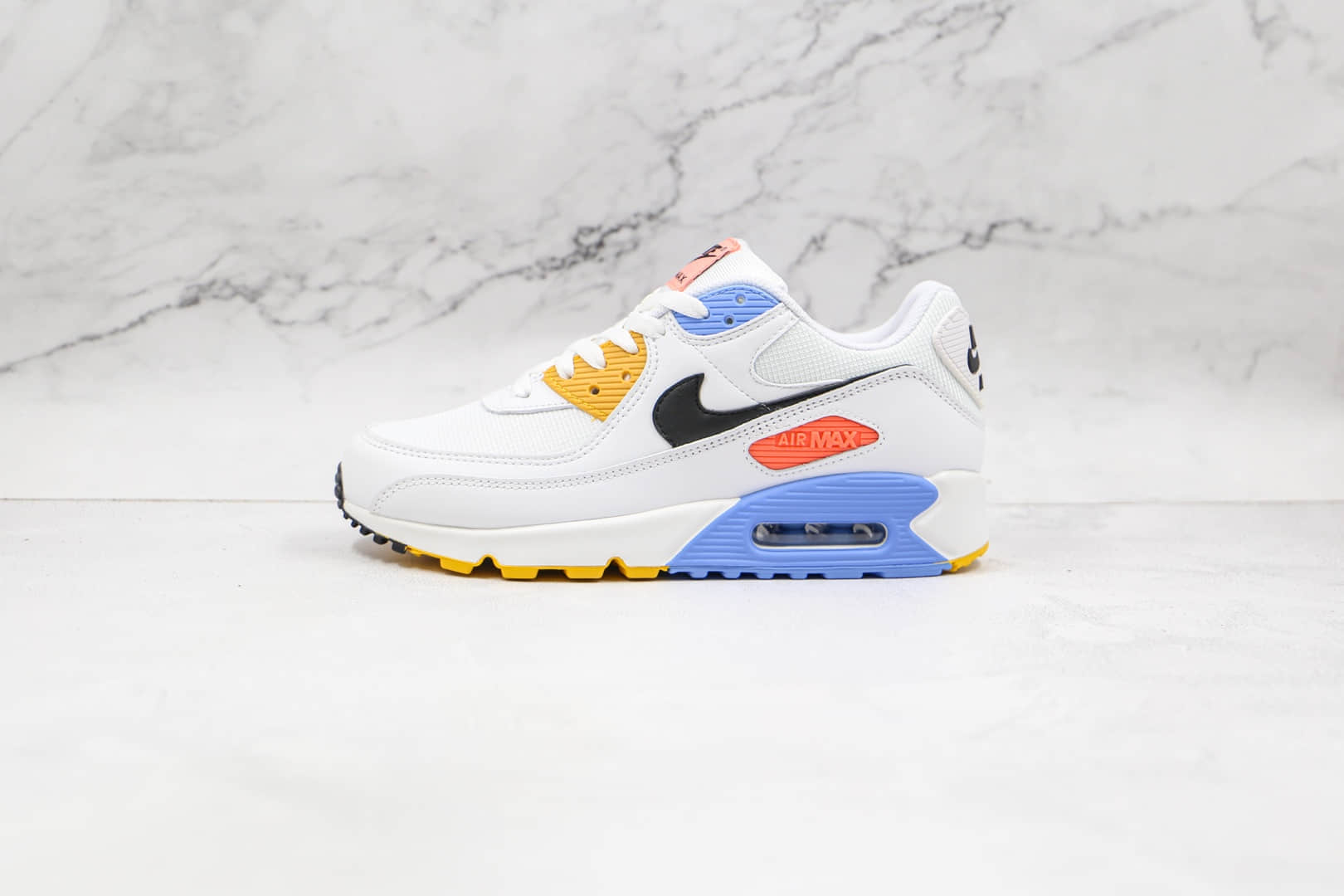 耐克Nike Air Max 90纯原版本白蓝粉黄色火星Max90气垫鞋原楦头纸板打造 货号:CZ3950-100