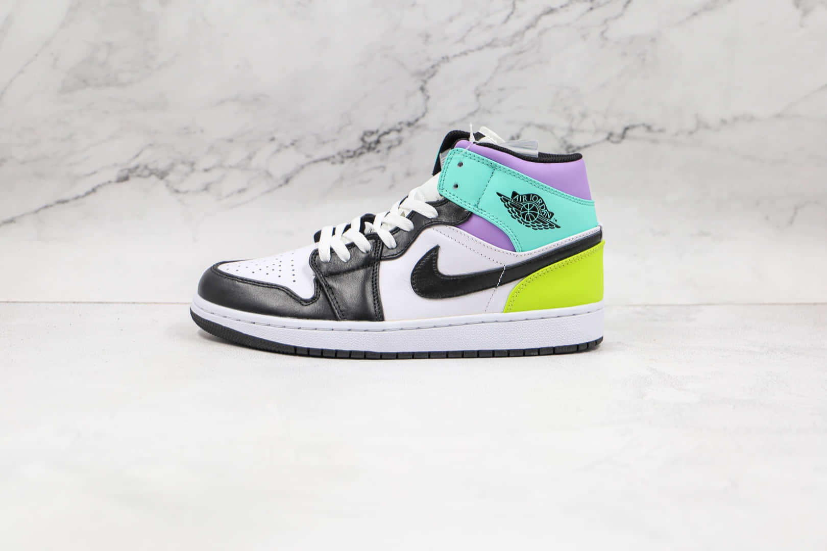 乔丹Air Jordan 1 Mid纯原版本中帮AJ1黑紫绿彩色拼接板鞋原楦头纸板打造 (ID:68526) - 图片1