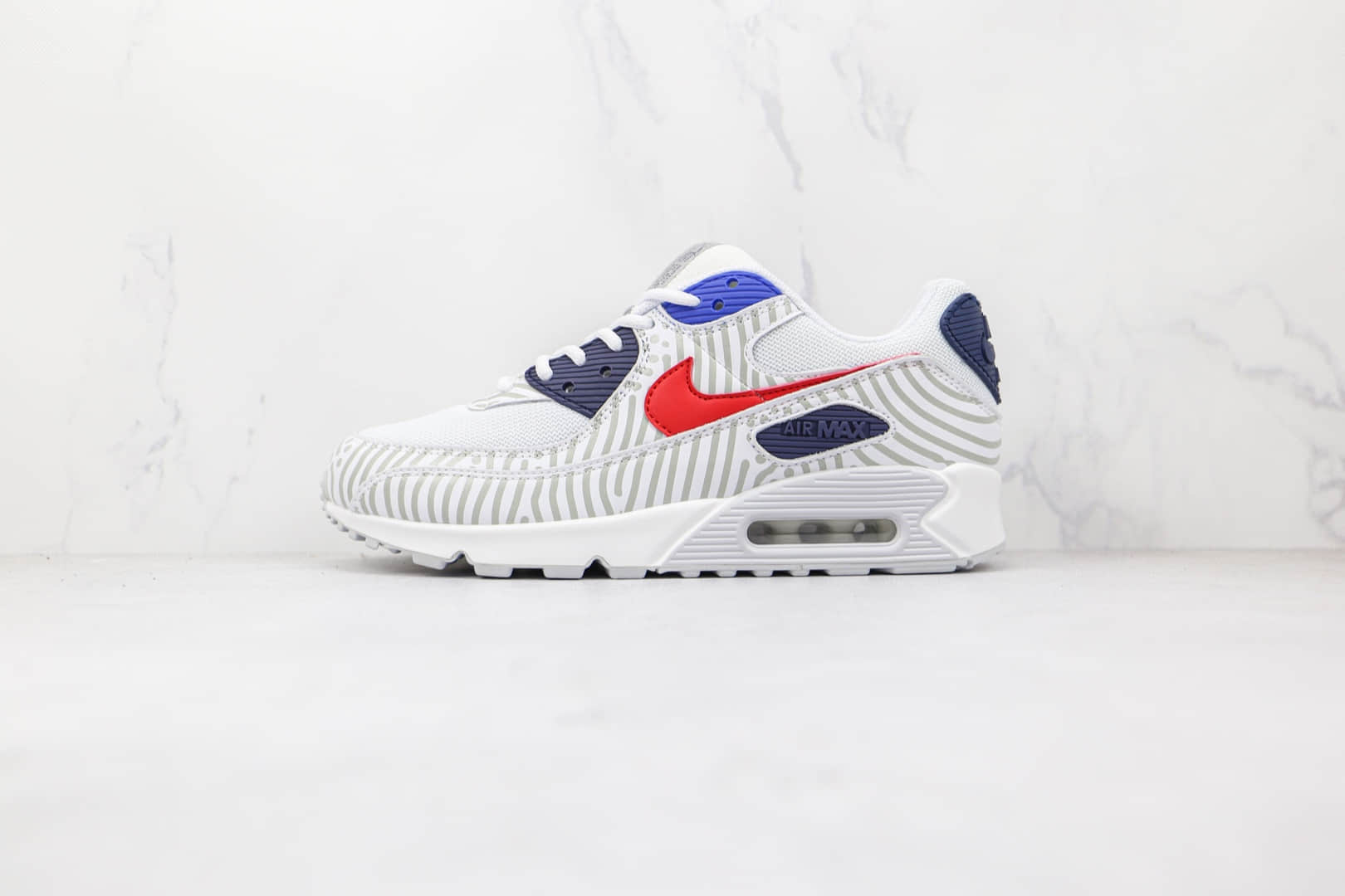 耐克Nike Air Max 90纯原版本条纹斑马Max90灰红蓝色气垫鞋原档案数据开发 (ID:71189) - 图片1
