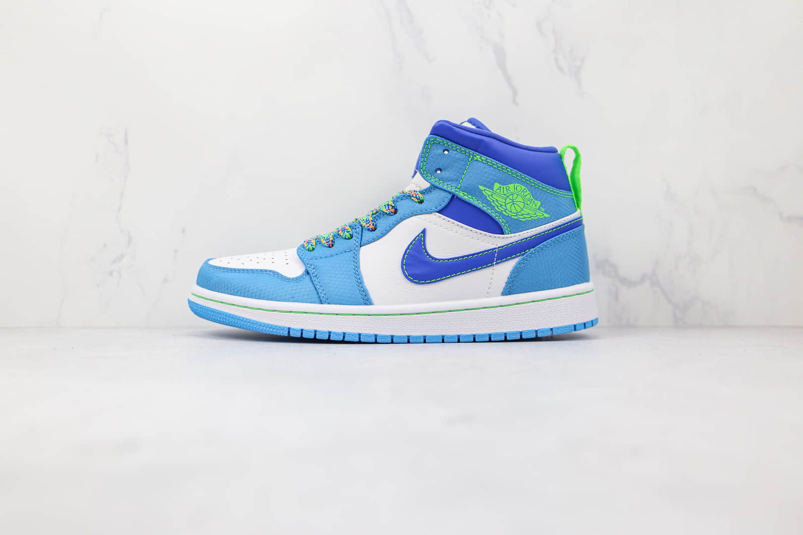 乔丹Air Jordan 1 Mid GS纯原版本中帮AJ1白蓝绿色篮球鞋原档案数据开发 货号:DA8010-400