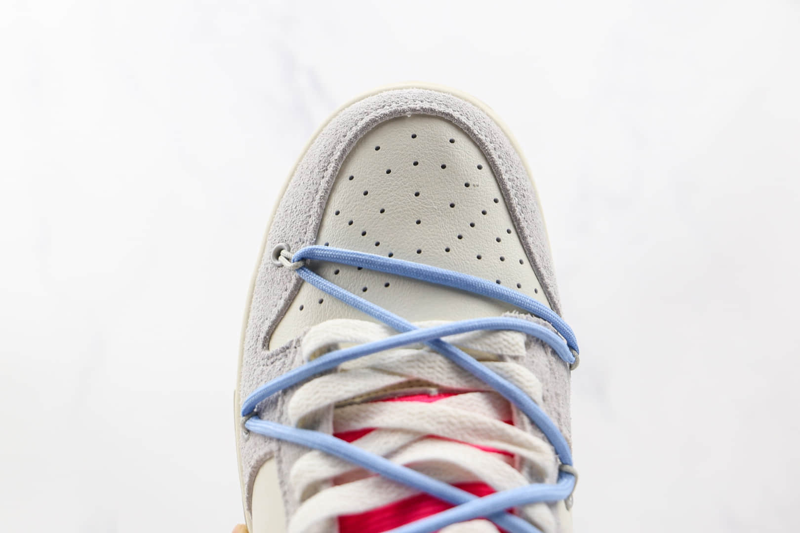 耐克Off-White x Nike Dunk Low 50公司级版本OW联名款低帮Dunk麂皮板鞋灰白蓝色原盒原标 货号:DJ0950-113