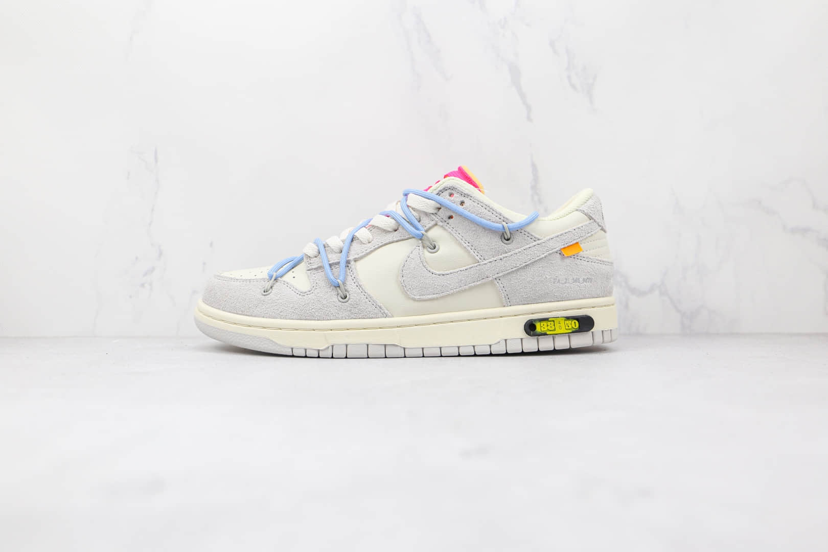 耐克Off-White x Nike Dunk Low 50公司级版本OW联名款低帮Dunk麂皮板鞋灰白蓝色原盒原标 货号:DJ0950-113