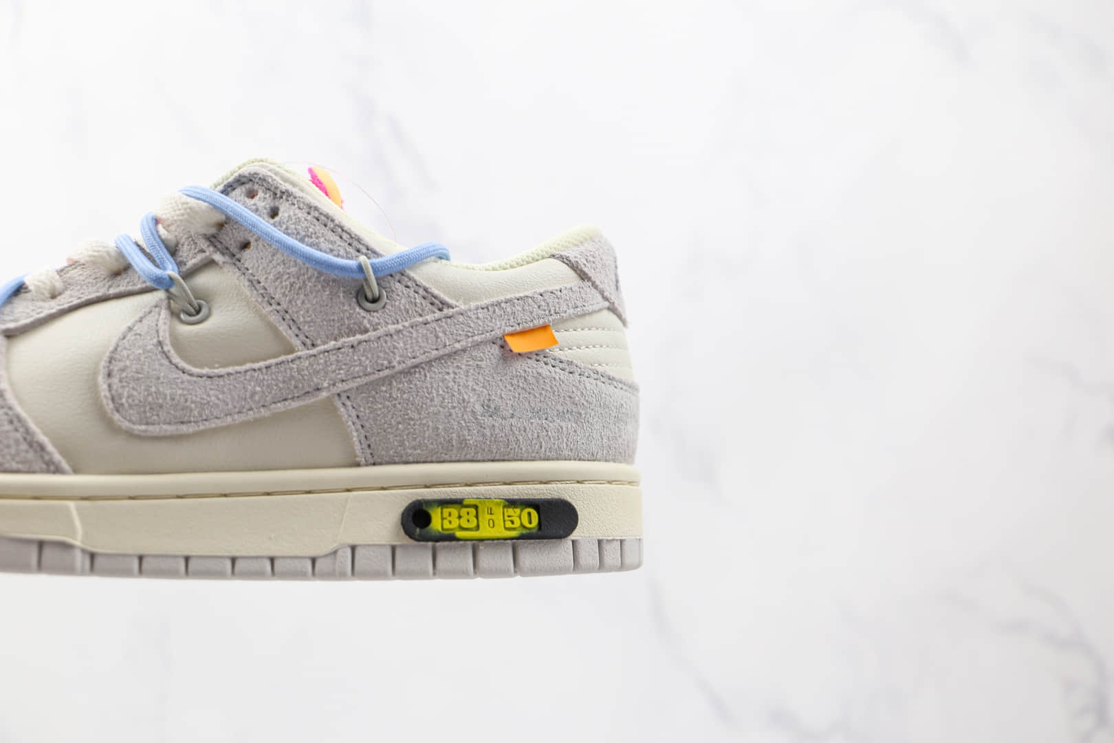 耐克Off-White x Nike Dunk Low 50公司级版本OW联名款低帮Dunk麂皮板鞋灰白蓝色原盒原标 货号:DJ0950-113