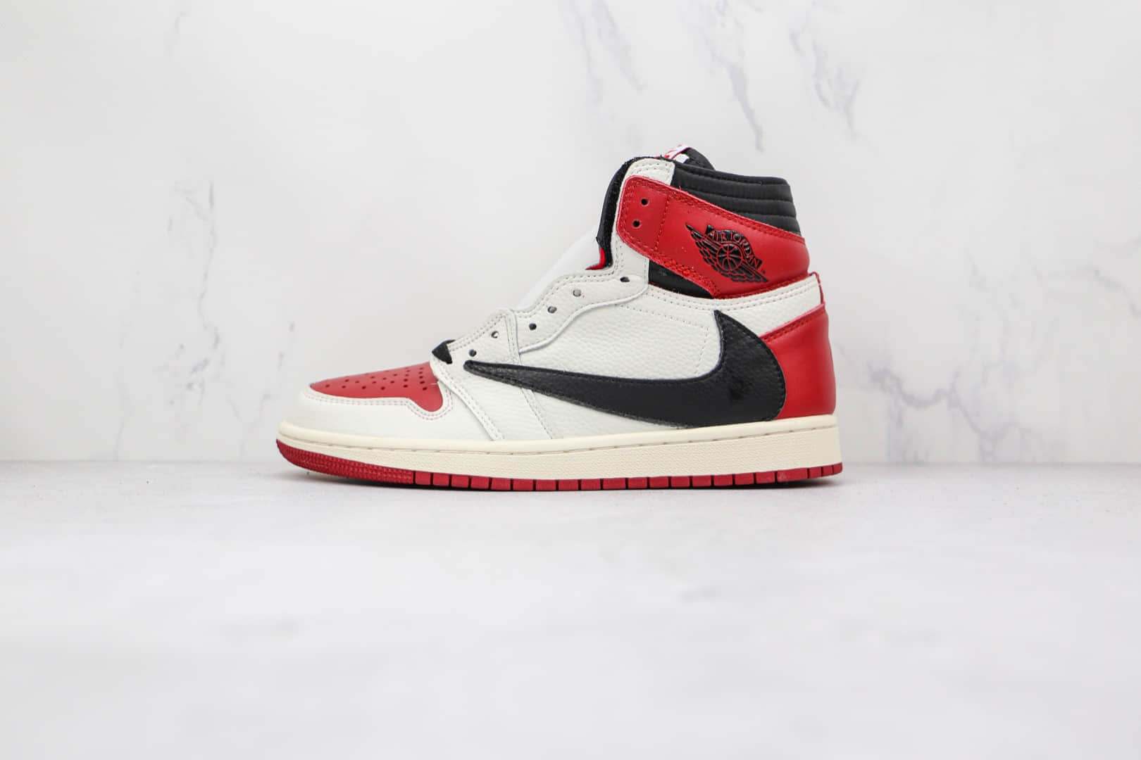 乔丹Fragment x Travis Scott x Air Jordan 1High OG SP公司级版本藤原浩闪电TS联名款高帮AJ1白红色倒勾原鞋原楦头纸板开发 (ID:71594) - 图片1