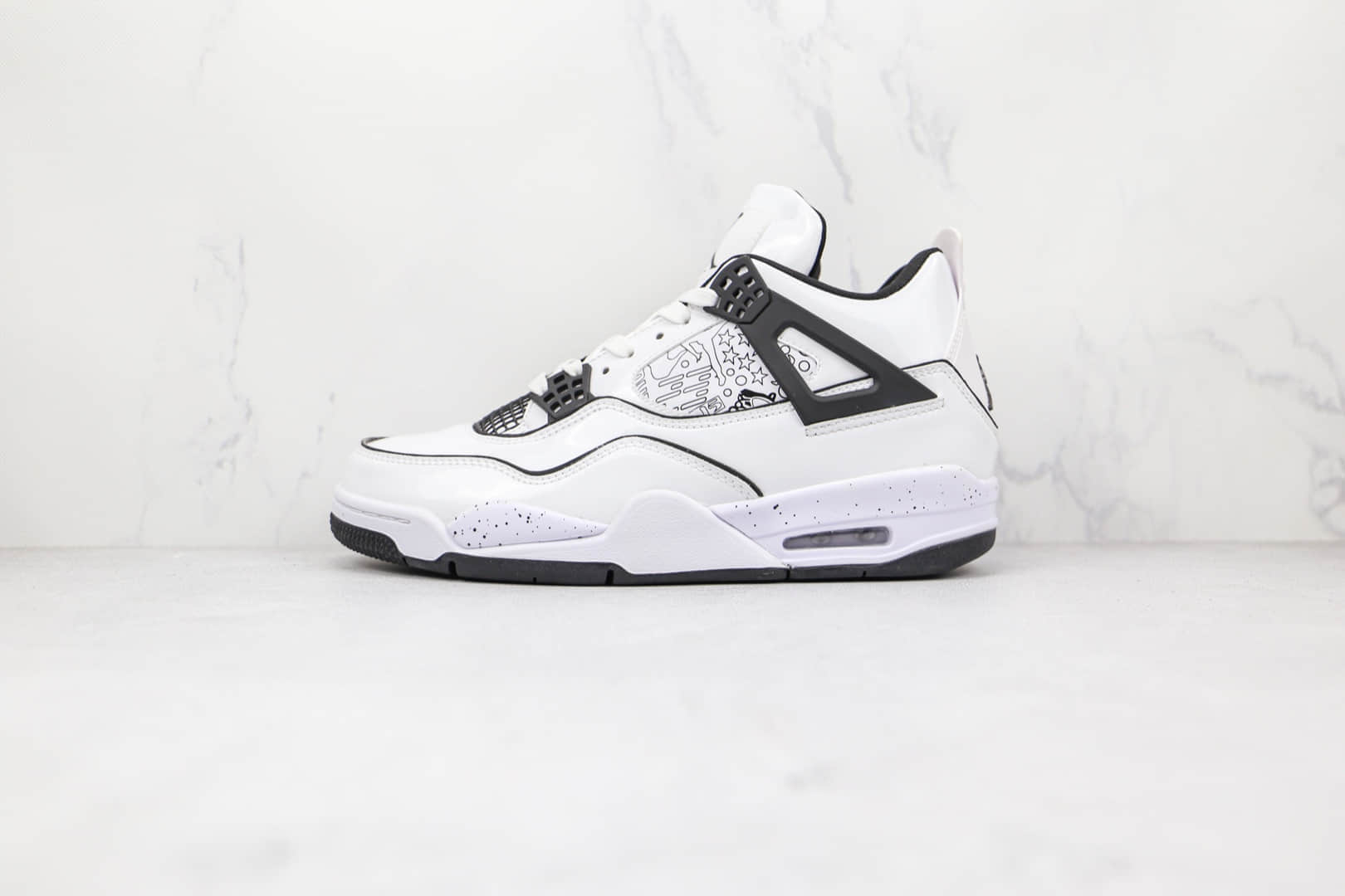 乔丹Air Jordan 4 DIY纯原版本黑白手绘涂鸦AJ4篮球鞋原档案数据开发 (ID:71651) - 图片1