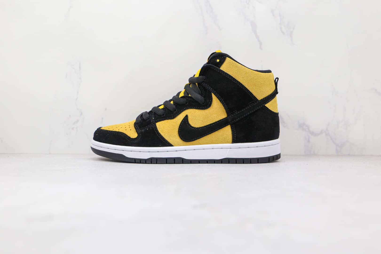 耐克Nike SB Dunk high pro纯原版本高帮SB DUNK麂皮黑黄色板鞋原档案数据开发 (ID:72369) - 图片1