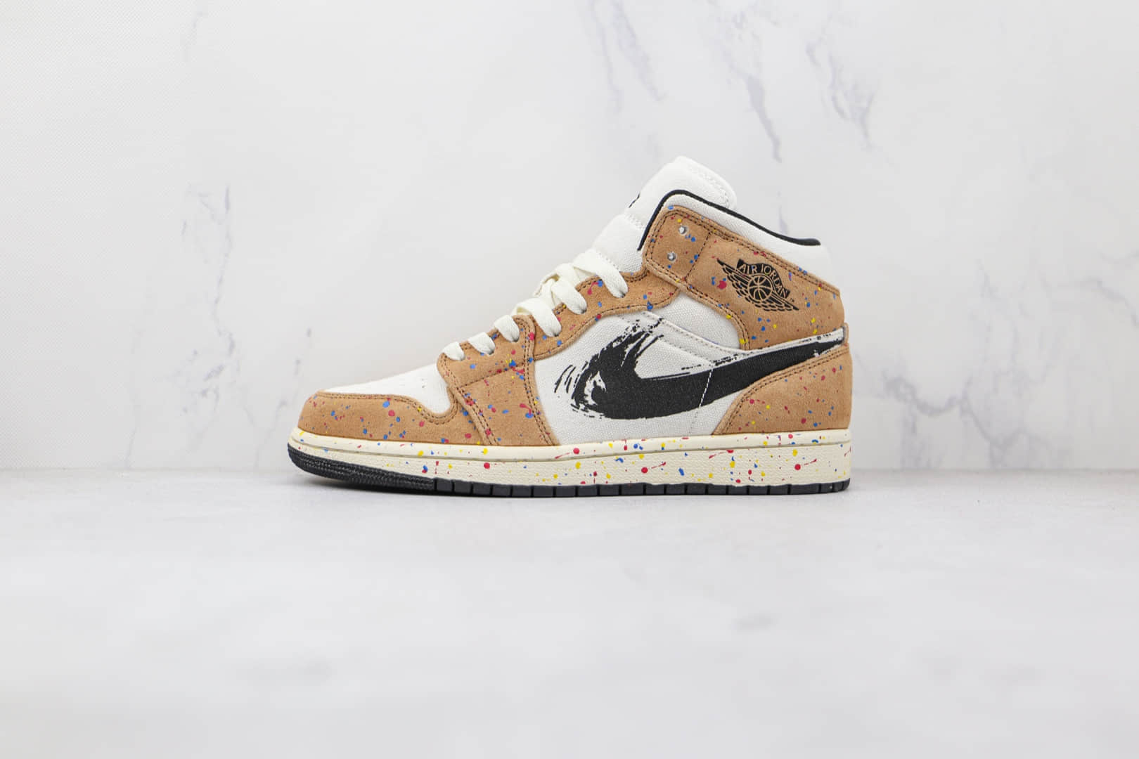 乔丹Air Jordan 1 Mid纯原版本中帮AJ1水彩油画泼墨篮球鞋原楦头纸板打造 (ID:74264) - 图片1