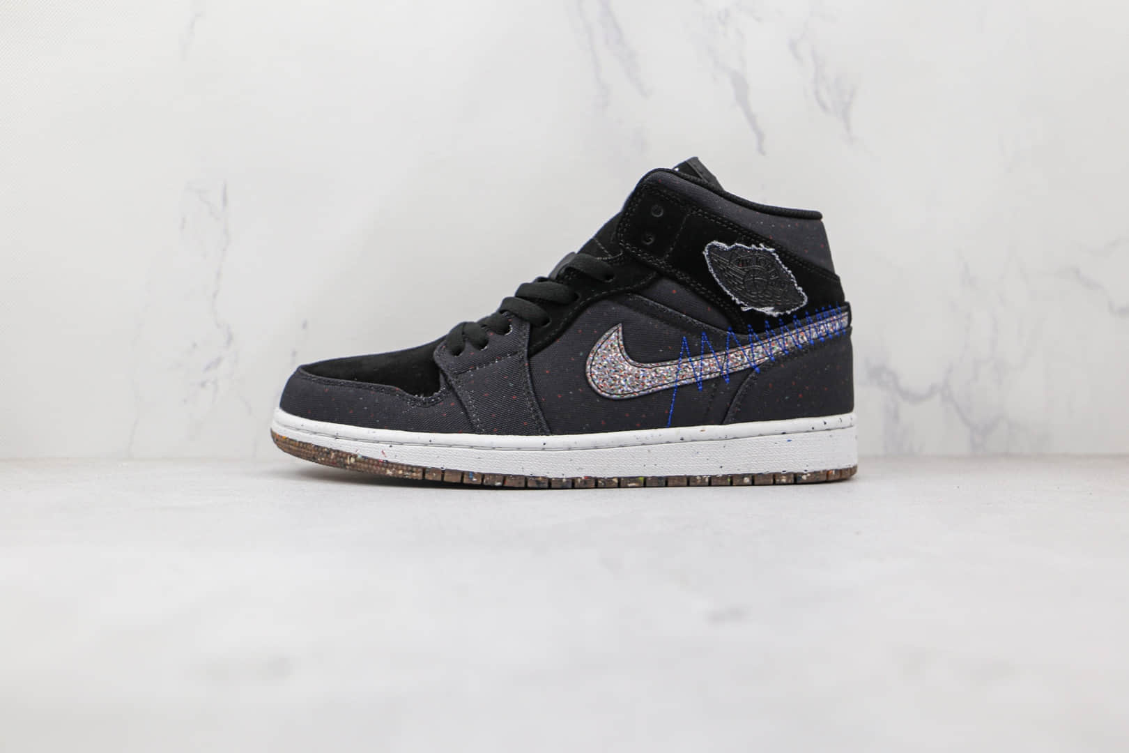 乔丹Air Jordan 1 Mid Crater纯原版本中帮AJ1再生材料黑色篮球鞋原楦头纸板打造 货号:DM3529-001
